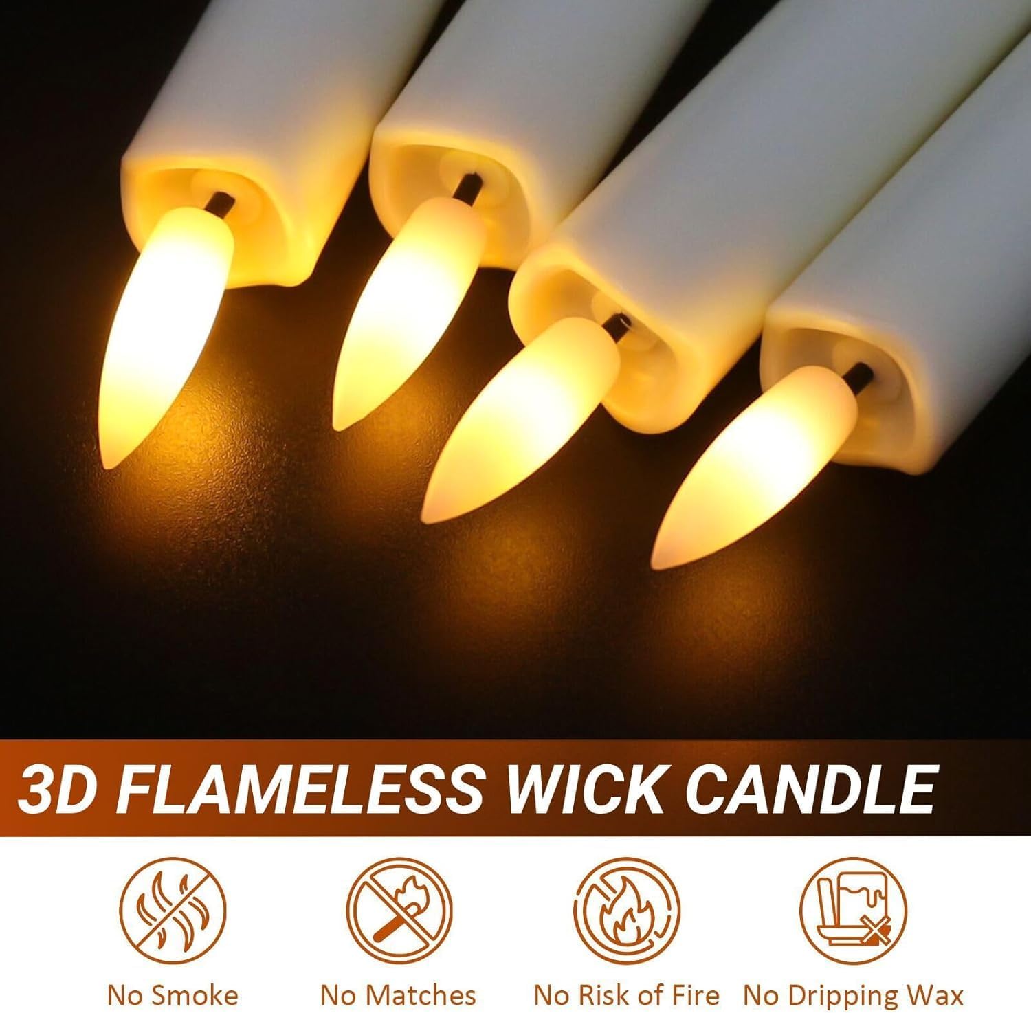12PCS Flameless Taper Candles with 3D Flickering Flame Battery Operated Candles with 2 Remote with Button Cell Battery 10 Inch Ivory LED Candlesticks Window Candle for Christmas Home Decor