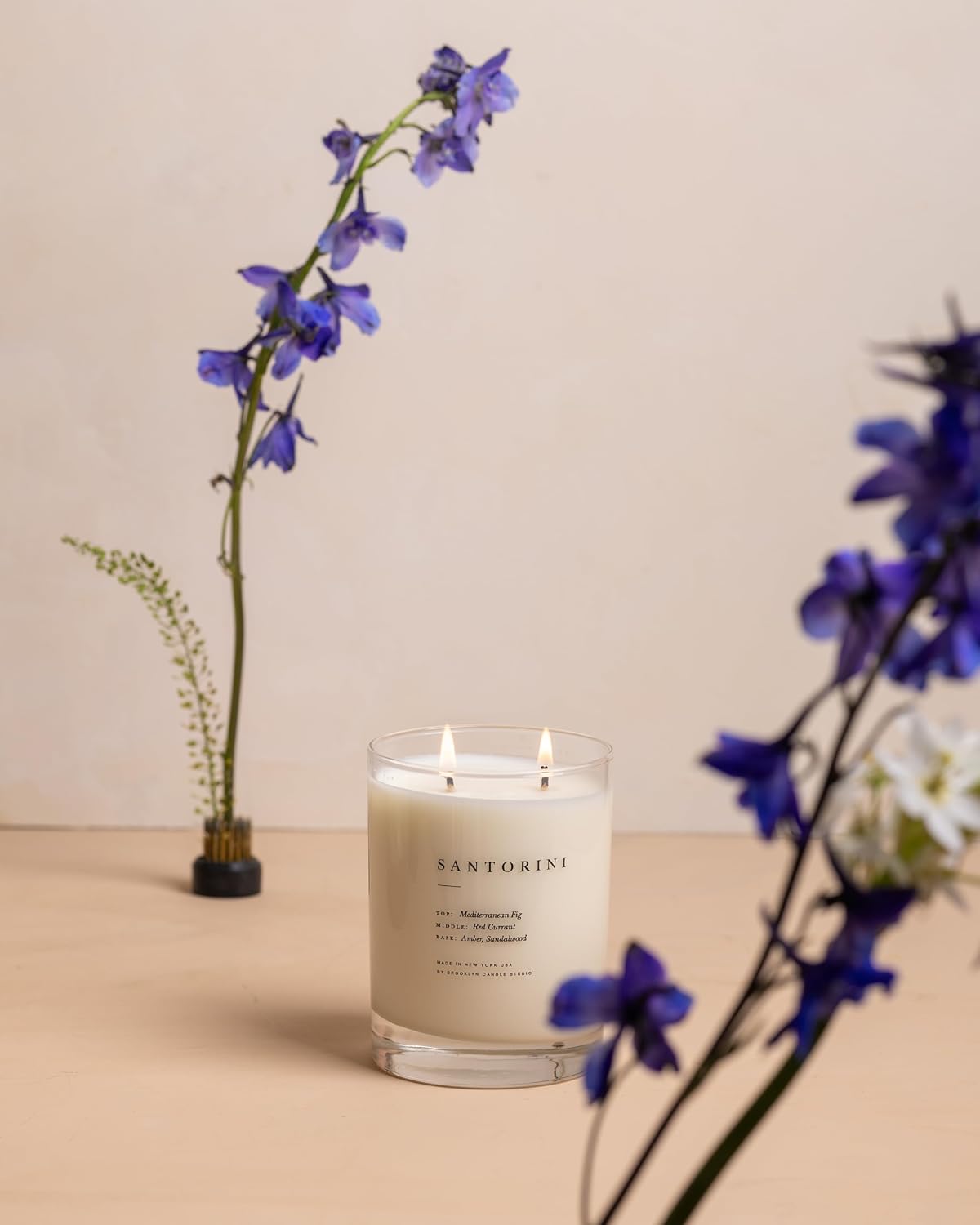 Brooklyn Candle Studio Santorini Classic 2 Wick Candle - Luxury Scented Candle, Vegan Soy Wax, Hand Poured in The USA, 70 Hour Slow Burn Time - 13oz