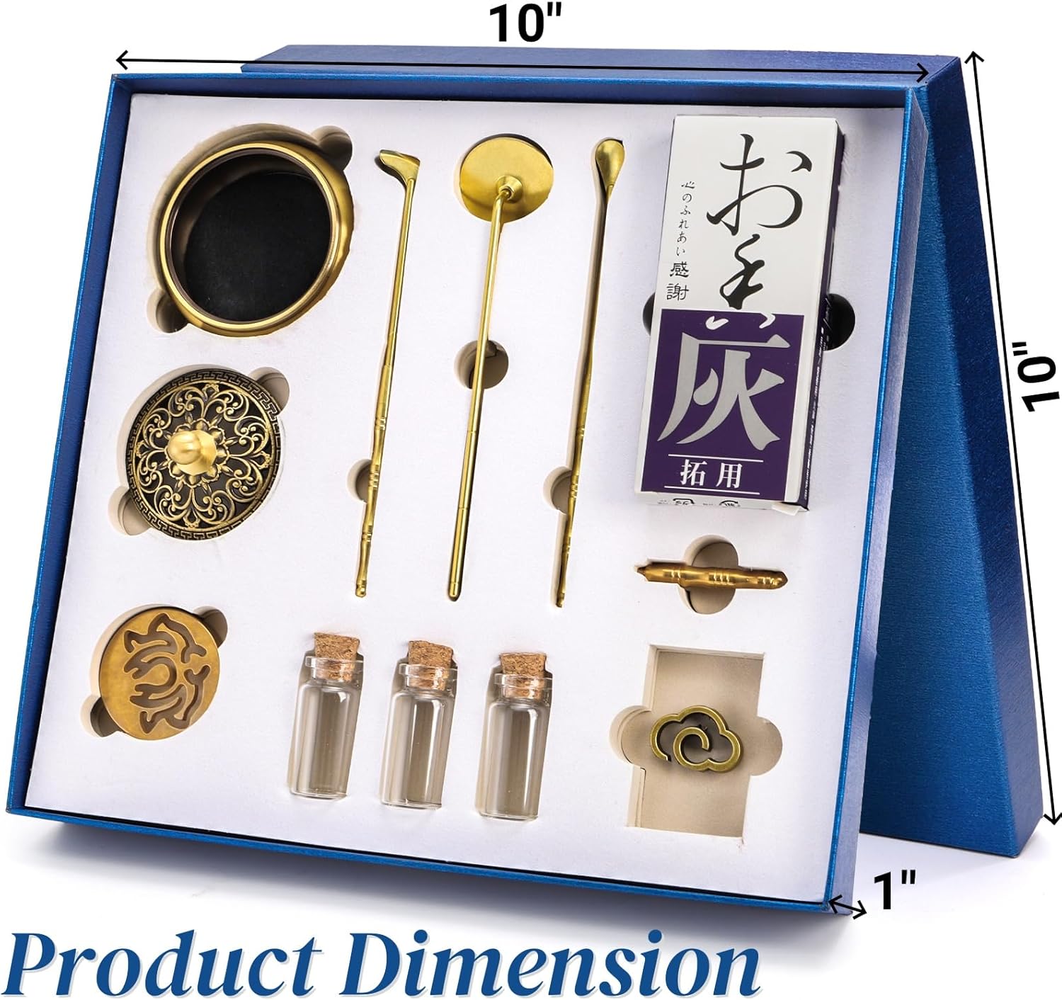 Noamus 12 Pcs Incense Burner Kit, Brass Powder Ash Making Set with Censer, Chinese Incense Art Mold Press Tool, Home Fragrance Holder in Gift Box for Relaxation, Meditation, Yoga, Aromatherapy