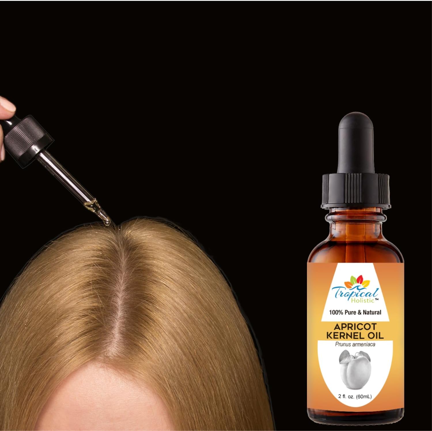 Tropical Holistic 100% Pure Organic Apricot Kernel Oil, 2 oz - Natural Cold-Pressed Apricot Seed Oil from Turkey - Ideal for Massage, Skincare, Hair, Body, Aromatherapy for Men & Women