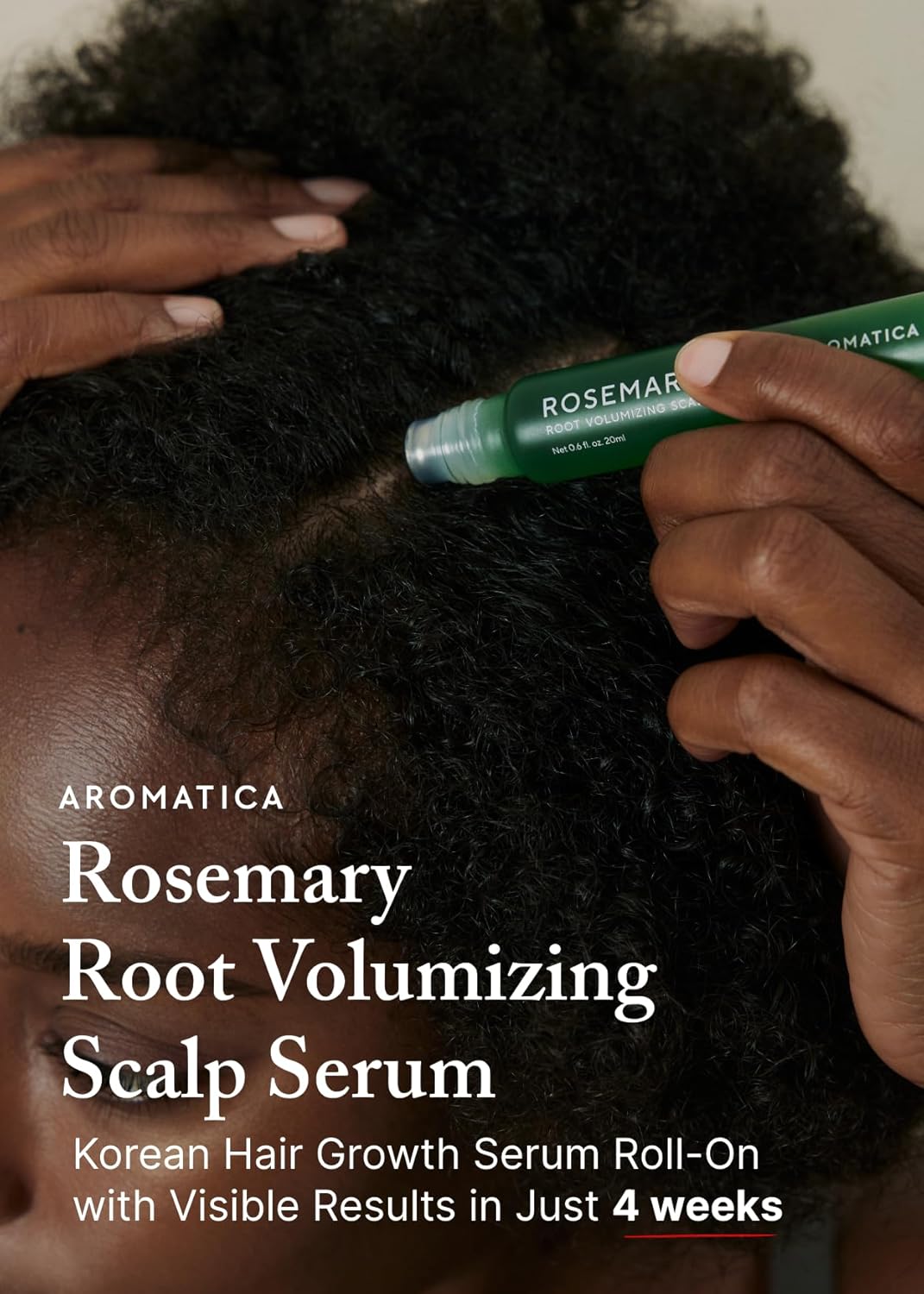 AROMATICA Rosemary Root Volumizing Scalp Serum, Korean Hair Growth Serum Roll on, Caffeine 10,000ppm & Rosemary Essential oils 1,400 ppm, Cooling Scalp care, Silicon/Paraben/Sulfate‑Free (0.67oz)