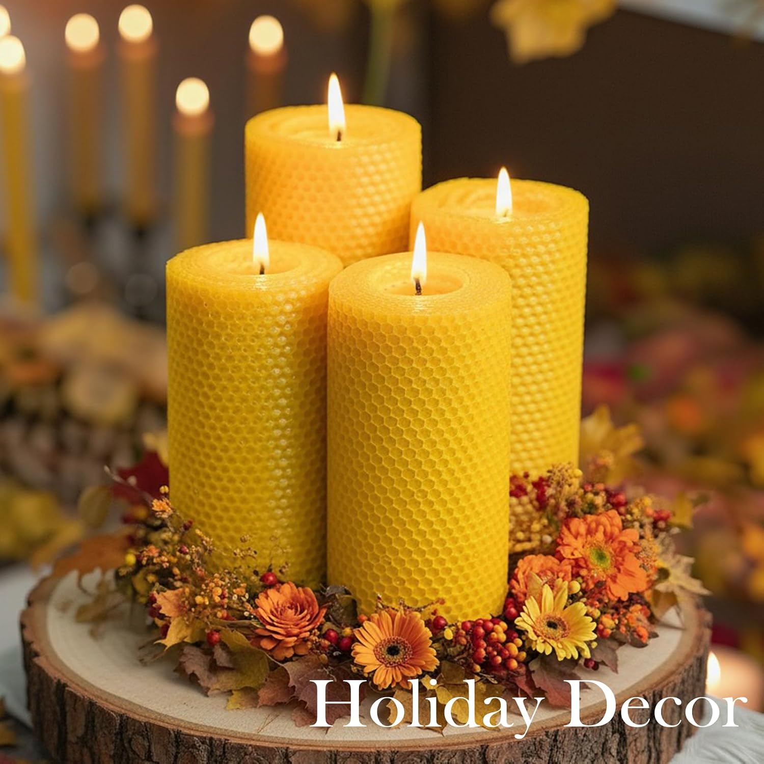 Beeswax Candles 3x6 Inch, 4 Pack Beeswax Pillar Candles for Home, 45 Hours Burn Time Natural Pure Bees Wax Candle for Air Purify, Gift Sending Meditation