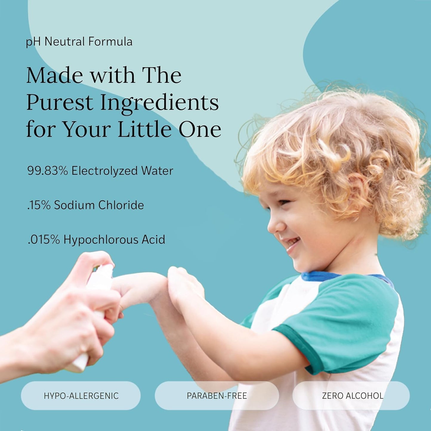 Littley Infant & Toddler Hand Cleanser | Alcohol-Free HOCl Spray for Delicate Skin | Fragrance-Free Formula | Gentle & Convenient Hand Mist | Portable Travel Size | 2 oz