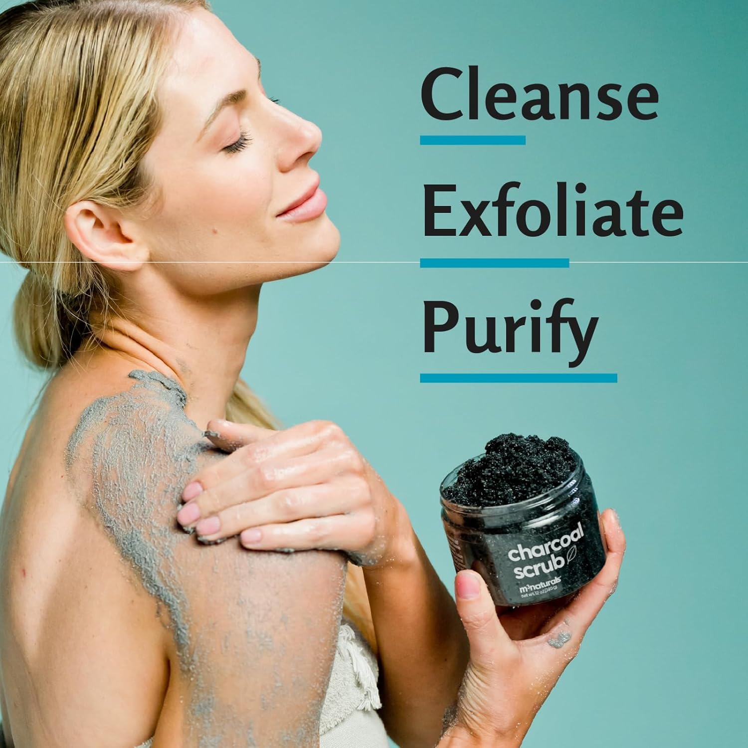 Exfoliating Charcoal Scrub with Collagen & Stem Cells – Salt Scrub for Body Toning, Cellulite, Armpit Detox, and Skin Smoothing for Face, Feet, and Body by M3