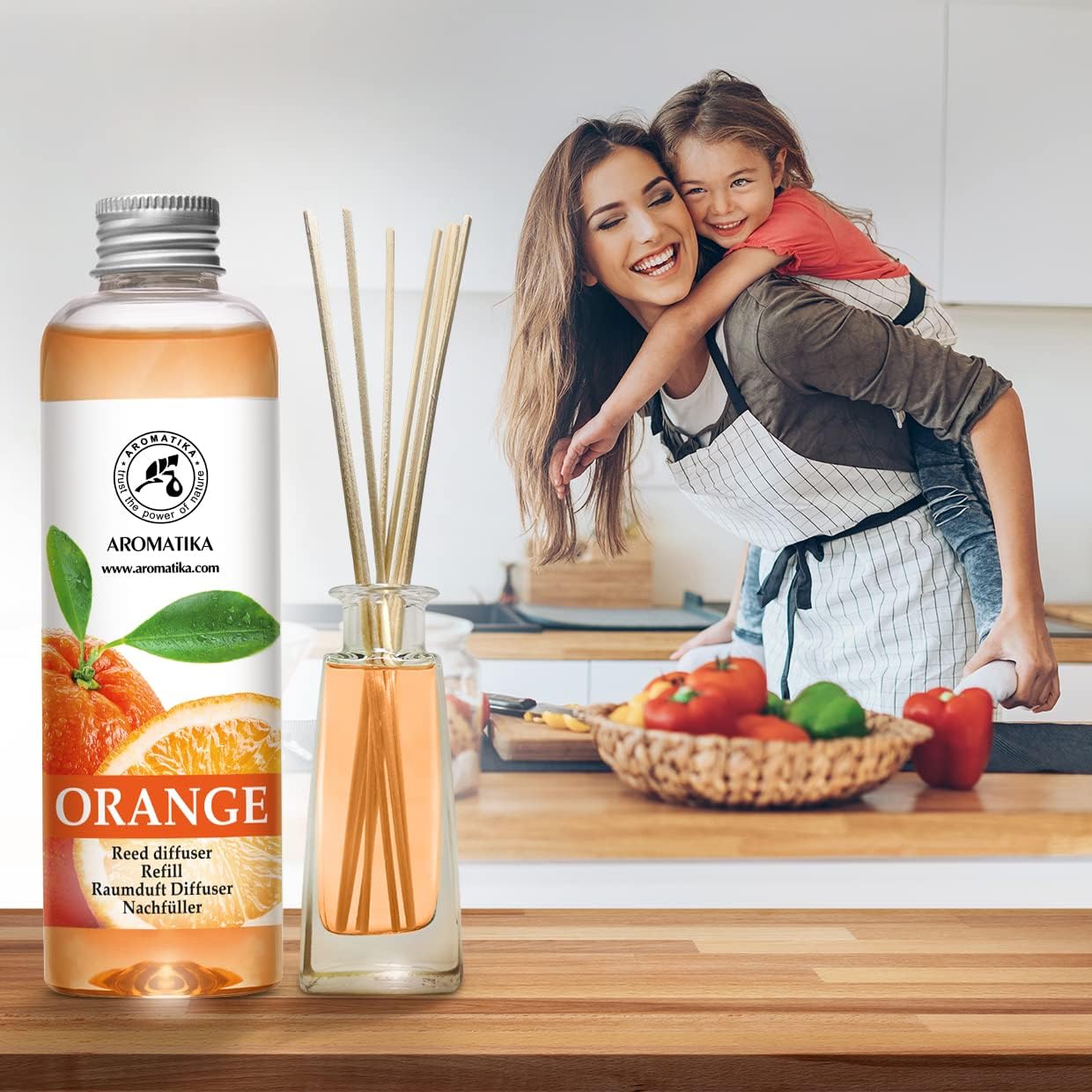 Orange Reed Diffuser Refill 6.8 fl oz (200 ml) – Room Fragrance with Natural Orange Essential Oil – Long Lasting Scent for Home and Office