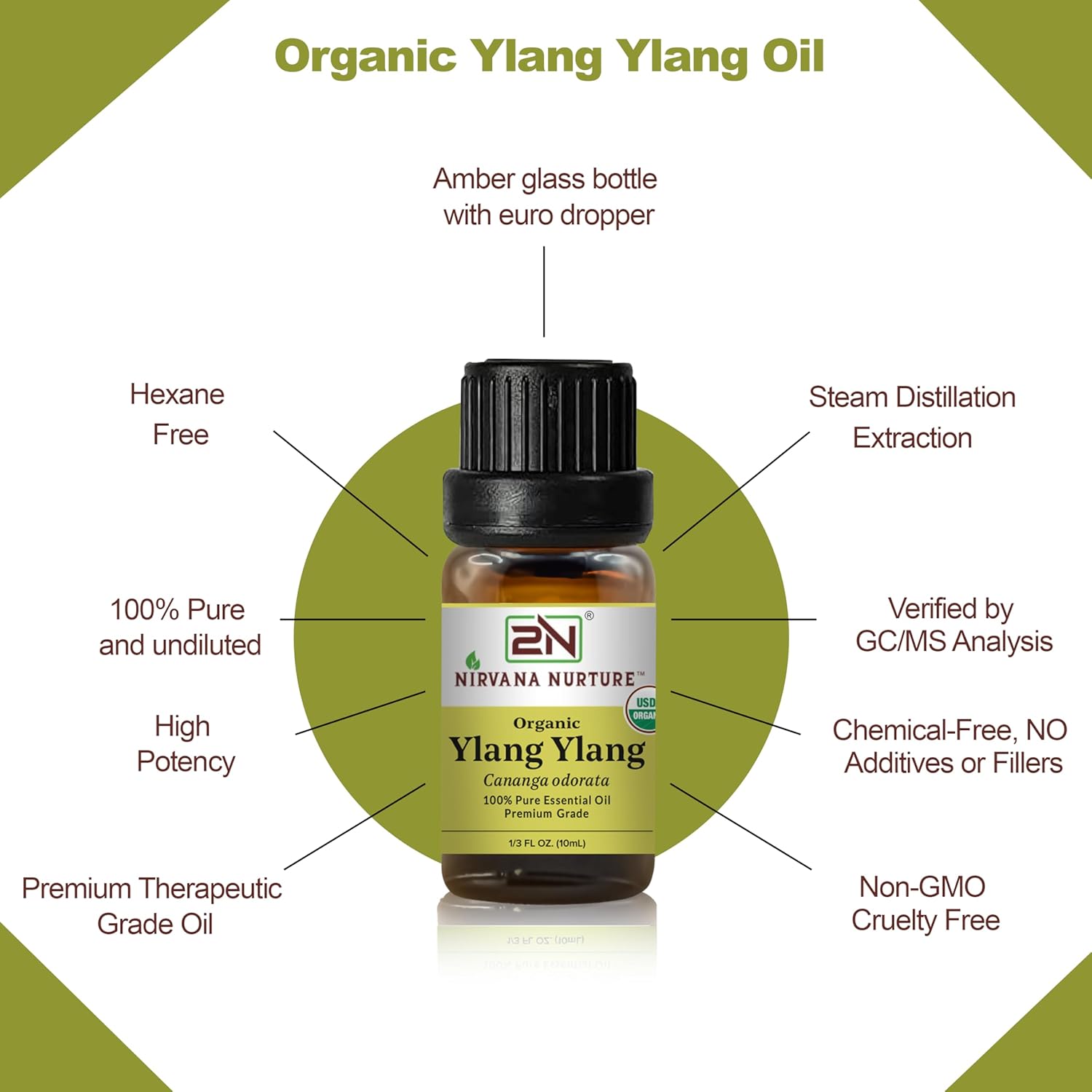 Ylang Ylang Essential Oil, USDA Certified Organic, 100% Pure Undiluted, Aromatherapy Oil for Diffuser, Hair & Skin Care