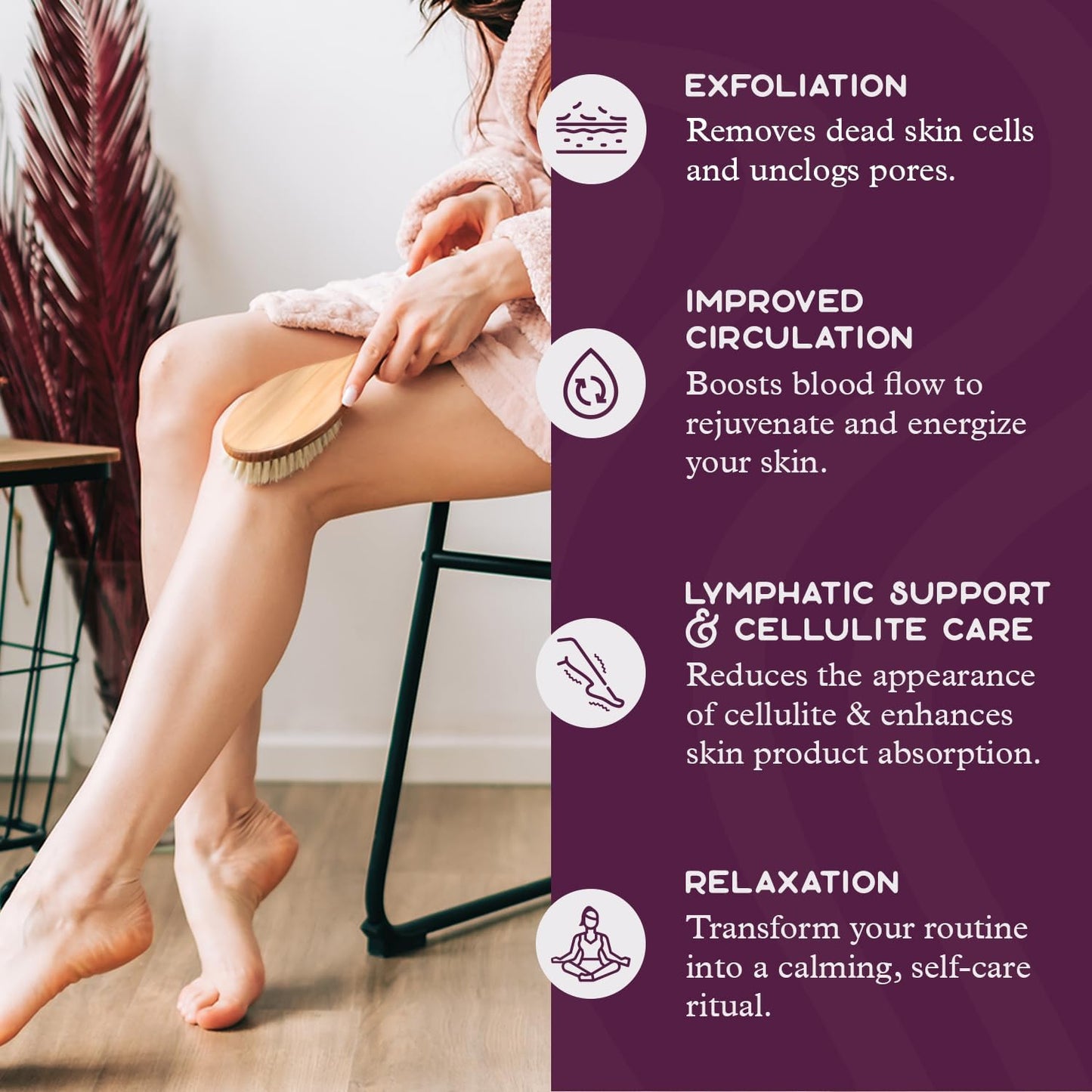 Purple Canyon Body Brush – Natural Boar Bristle Dry Brush for Exfoliating, Lymphatic Drainage, Cellulite Appearance, and Circulation – Curved Wooden Handle for Easy Back & Body Brushing