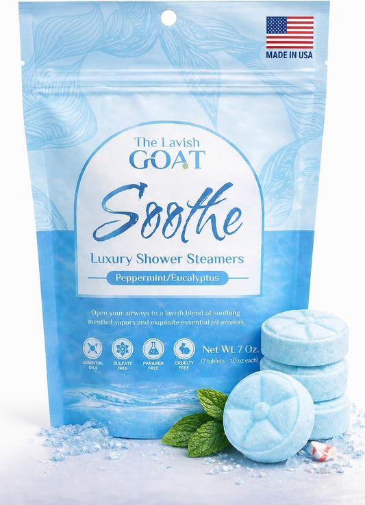 The Lavish Goat TLG Soothe Shower Steamers Aromatherapy 7 Pack – USA Made with Extra Menthol, Peppermint & Eucalyptus –