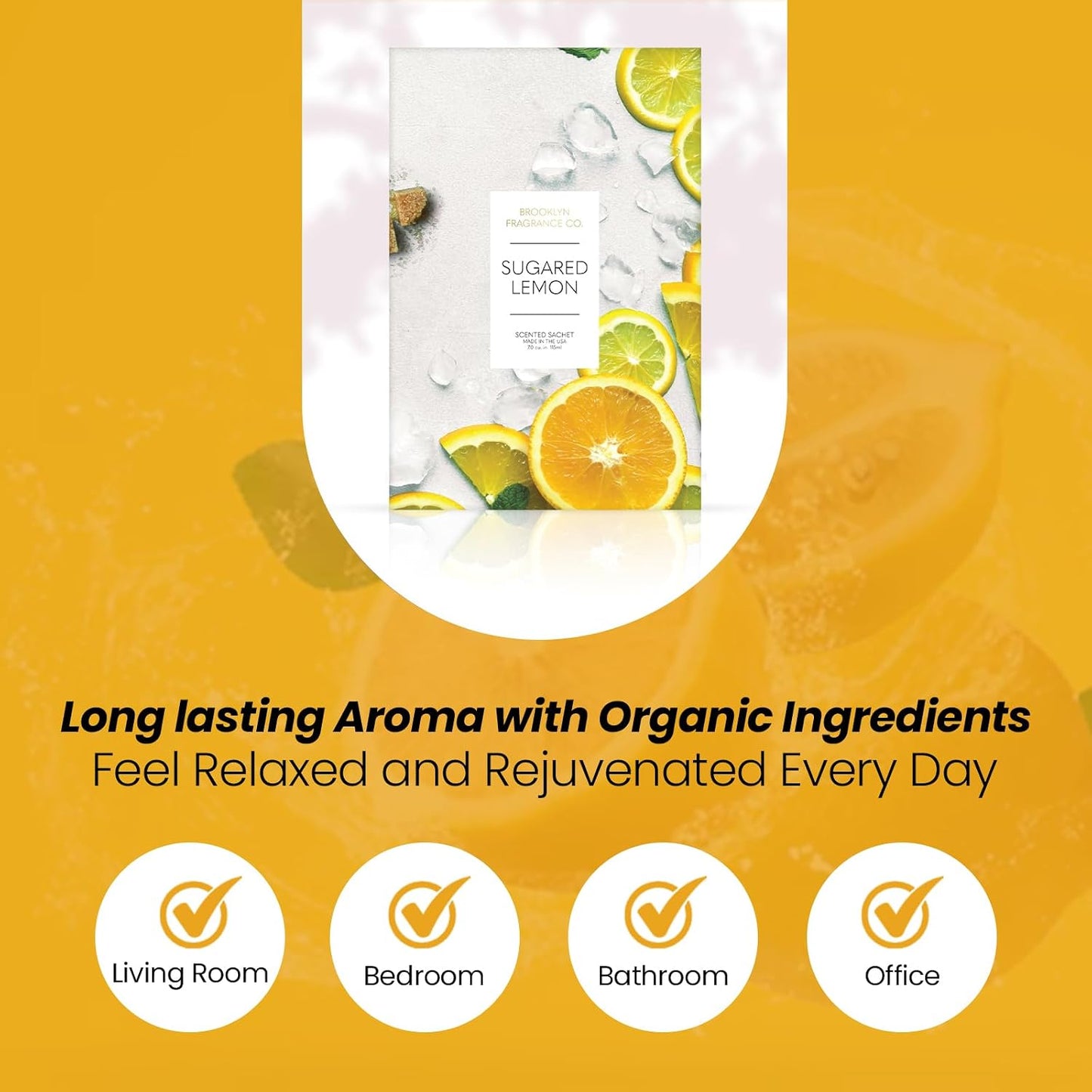 Brooklyn Fragrance Co. Fruits Sachet Bags – Sugared Lemon Scented Pouches – Perfect Aroma for Drawers, Closets, Cars and Bathrooms – Long-Lasting Fresh Scent Sachets (6- Pack)