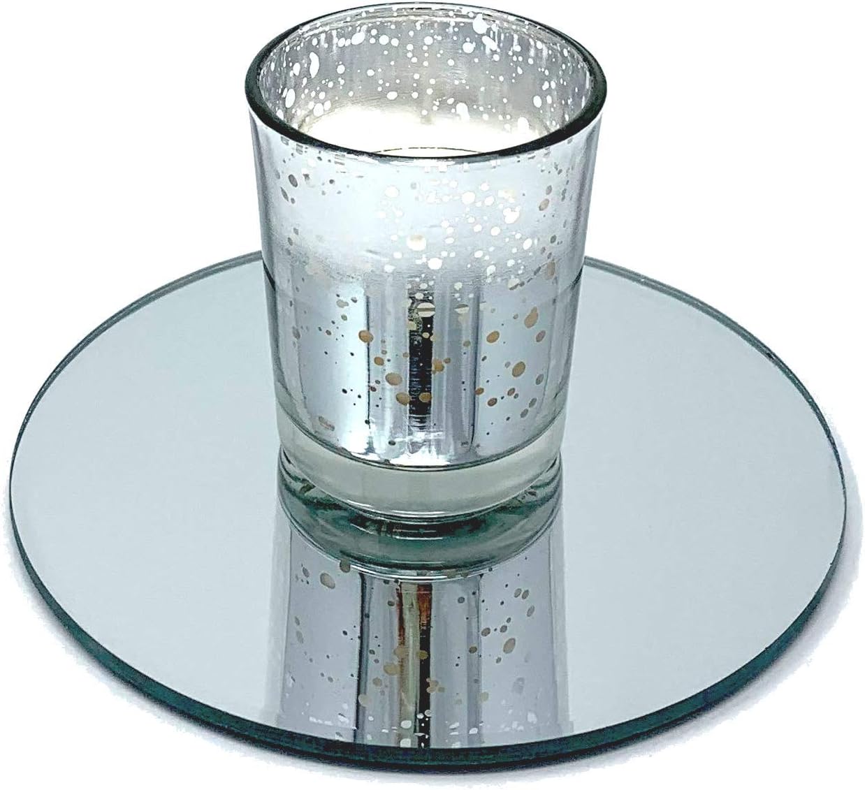 Light In The Dark 5 Inch Round Mirror Candle Plate with Beveled Edge Set of 12 - Small Round Mirrors for Centerpieces, Wall Décor, Crafts