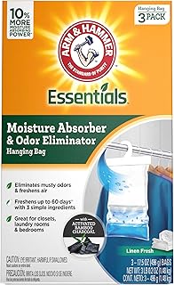 Arm & Hammer Essentials Hanging Moisture Absorber and Odor Eliminator, 17.5 oz., 3 Pack, Linen Fresh, Moisture Absorbers for Closets, Laundry Rooms and Bedrooms, Long-Lasting Freshness