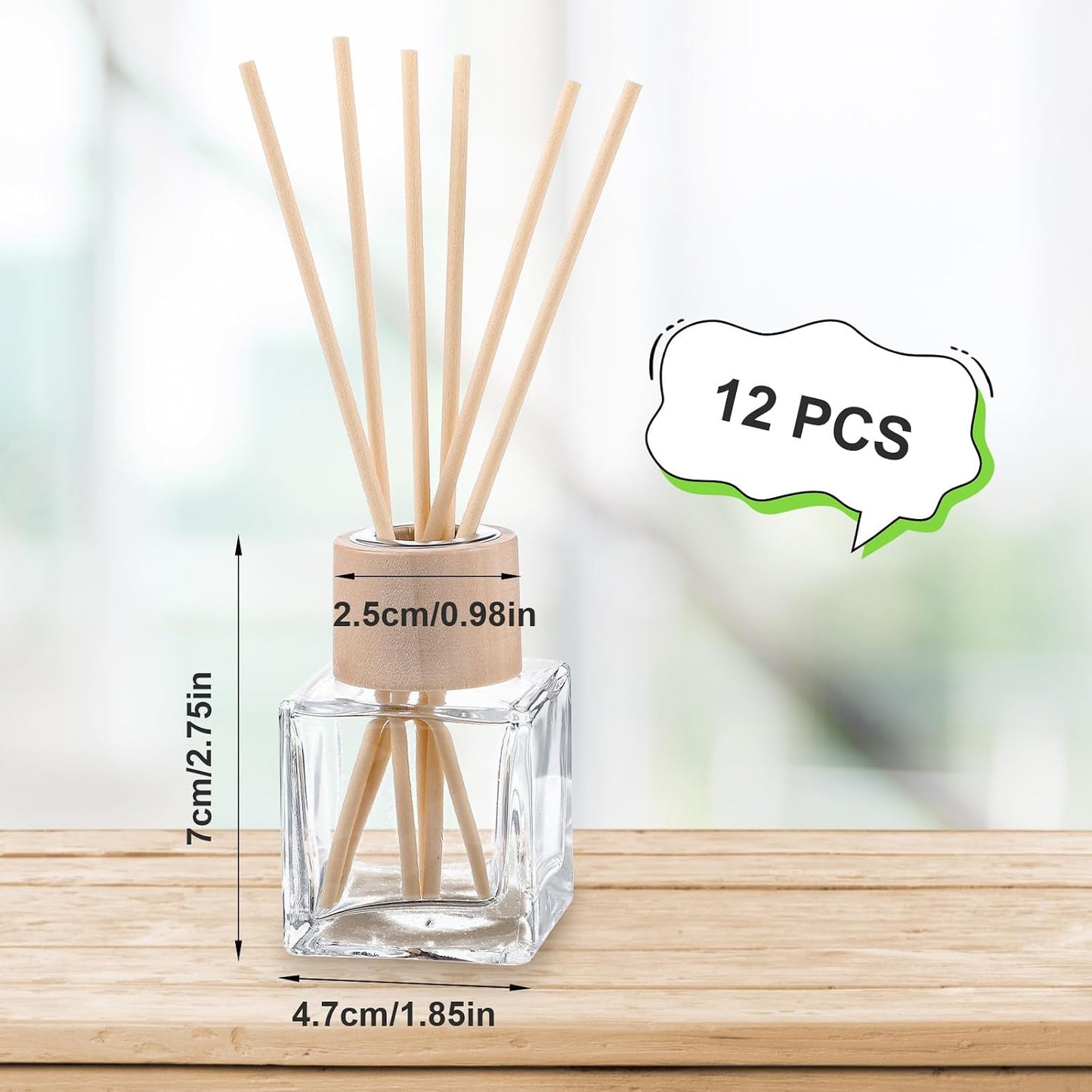 12 Set Reed Diffuser Bottle Empty Fragrance Glass Diffuser Bottles Refillable Diffuser Bottles Set with Wooden Caps Rattan Sticks 50ml 1.7 Oz Glass Jars for Home