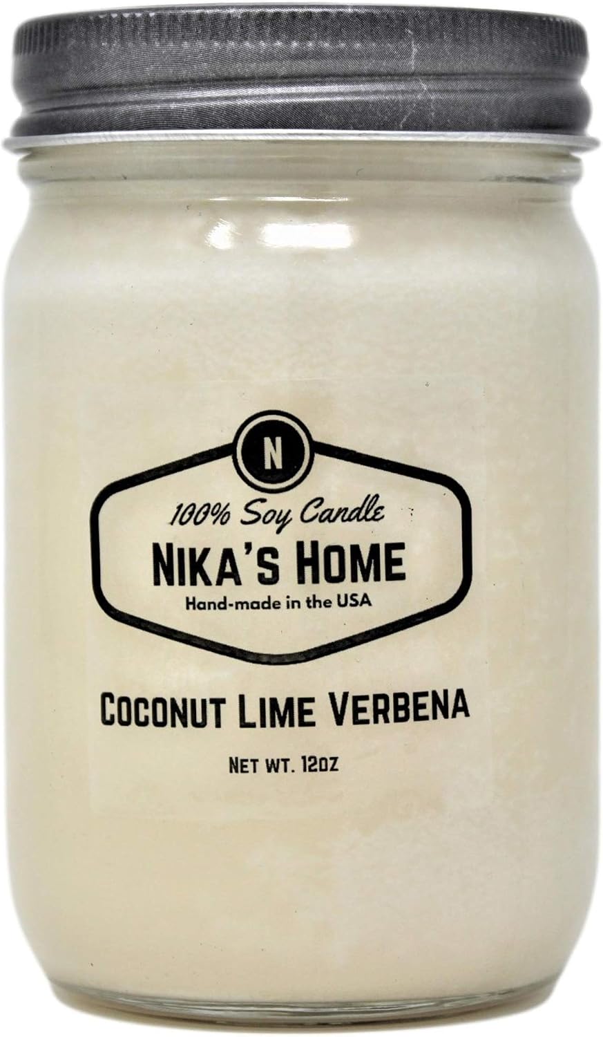 Coconut Lime Verbena Soy Candle - 12oz Mason Jar - Non-Toxic Soy Candle-Hand Poured Candle- Handmade, Long Burning Candle-Highly Scented Candle-All Natural, Clean Burning Candle