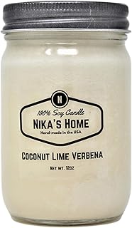 Coconut Lime Verbena Soy Candle - 12oz Mason Jar - Non-Toxic Soy Candle-Hand Poured Candle- Handmade, Long Burning Candle-Highly Scented Candle-All Natural, Clean Burning Candle