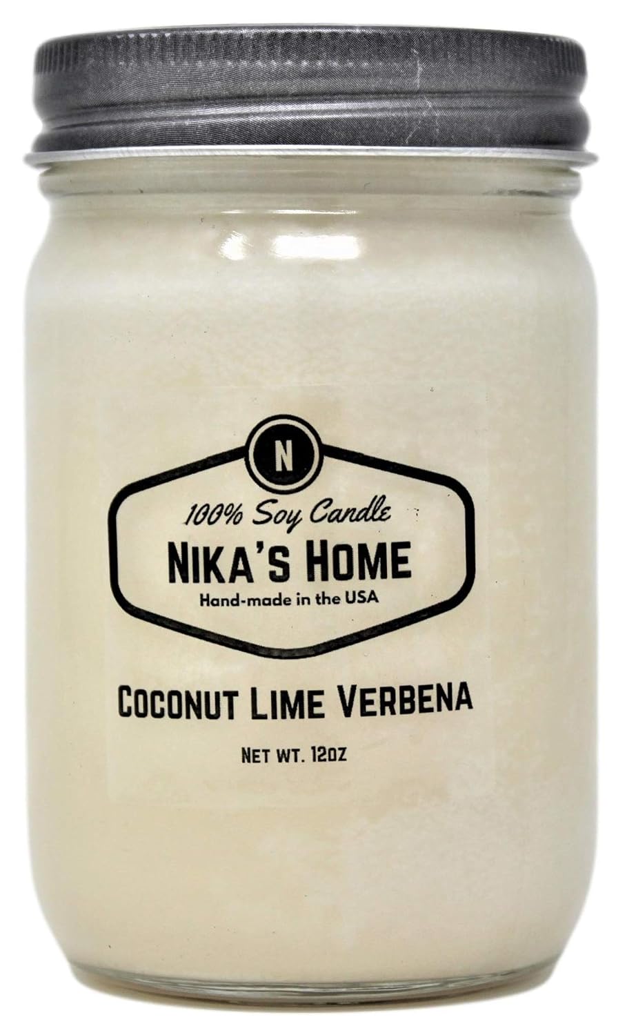 Coconut Lime Verbena Soy Candle - 12oz Mason Jar - Non-Toxic Soy Candle-Hand Poured Candle- Handmade