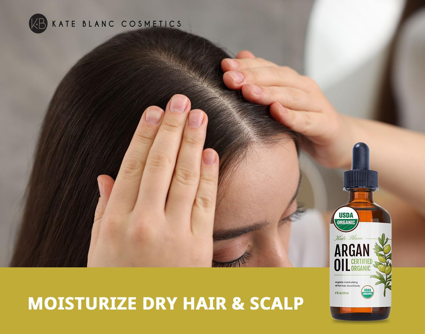Kate Blanc Cosmetics Argan Oil for Hair, Face & Skin from Morocco (4oz, USDA Certified Organic, Cold Pressed & 100% Pure, Light)