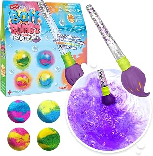 Baff Bombz Magic Brush, 4 x Bath Bombs, Magically Paint Your Bath Water, Creative Bath Toy for Children, Birthday Gifts for Boys & Girls, Pocket Money Toy, Moisturising Bath Fizzers