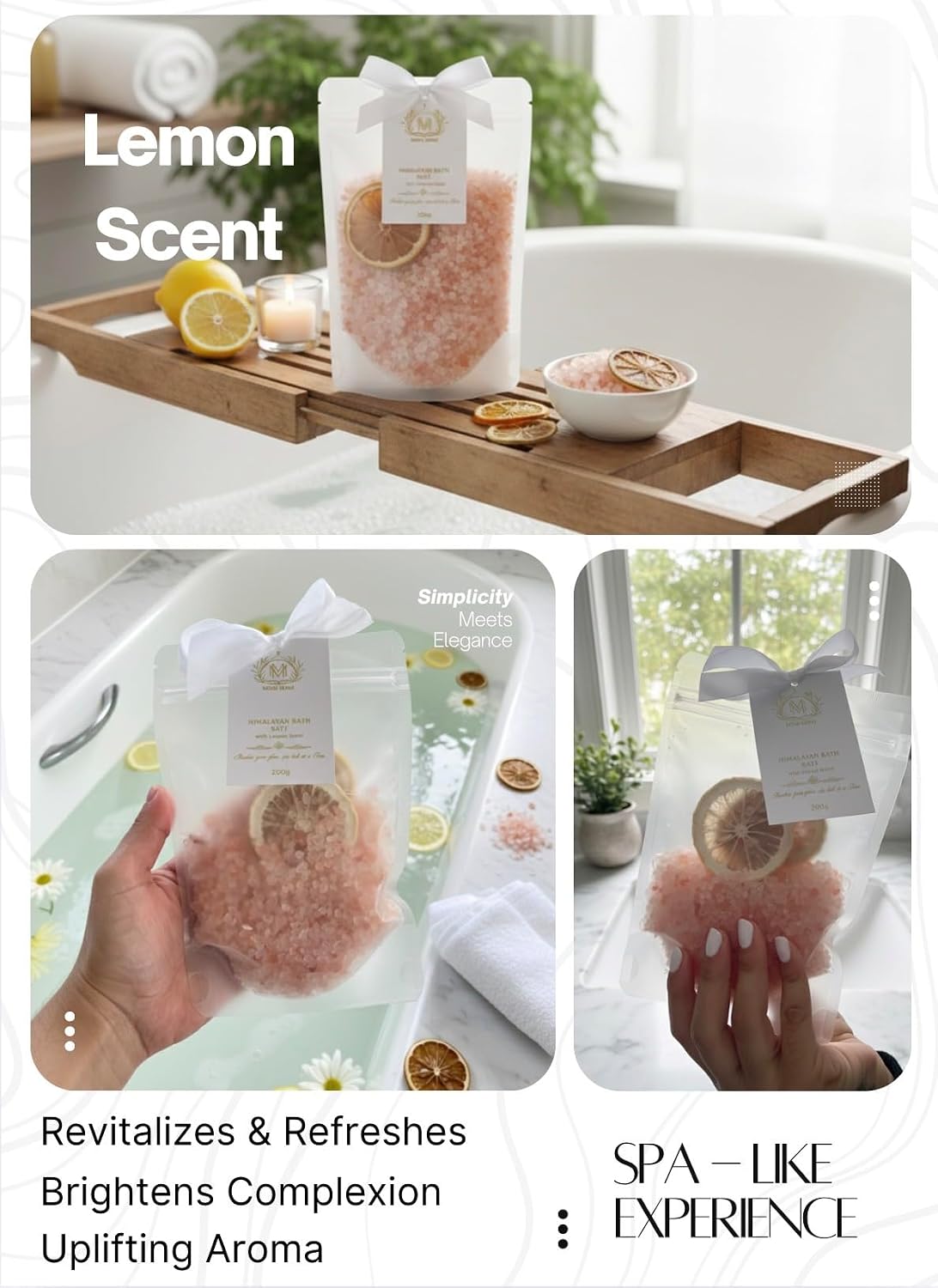 MIMI MIMI Pink Himalayan Bath Salt Gift Set with Rose, Lemon and Lavender - 3 x 200g Bath Salts for Women Relaxing, Natural Aromatherapy Gifts for her, Mineral Bath Soaks, Spa Body Care, Foot Soak.