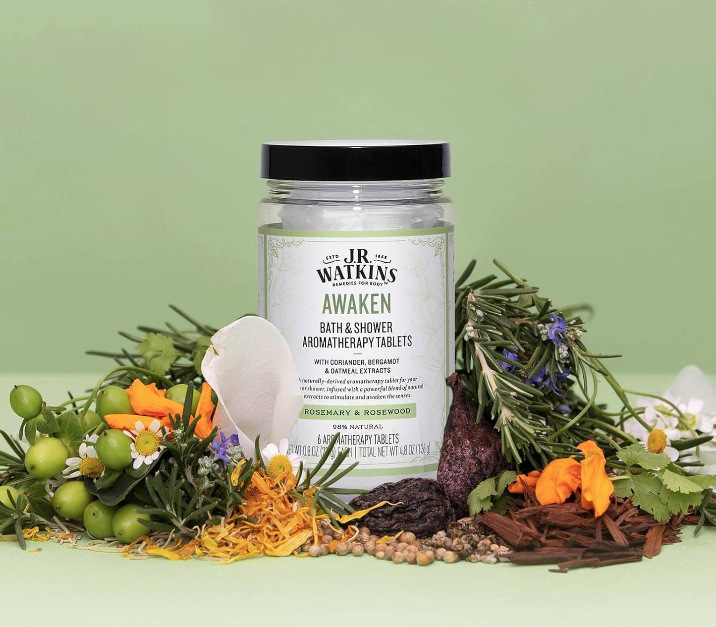 J.R. Watkins Awaken Bath & Shower Aromatherapy Tablets, Rosemary & Rosewood Shower Steamers, 5.6 oz
