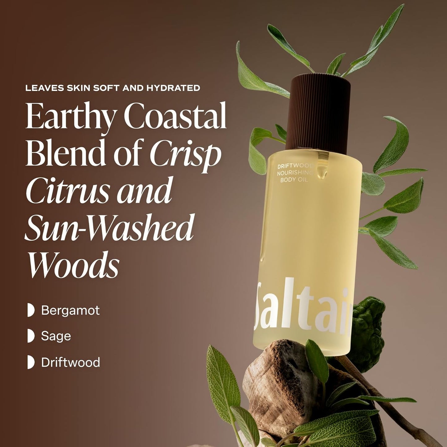 Saltair Body Oil – Silky After Shower and Bath Dry Oil for Women and Men – Non-Greasy, Well-Absorbing Moisturizer for Hydrating Dry Skin – Driftwood Scent, 4oz