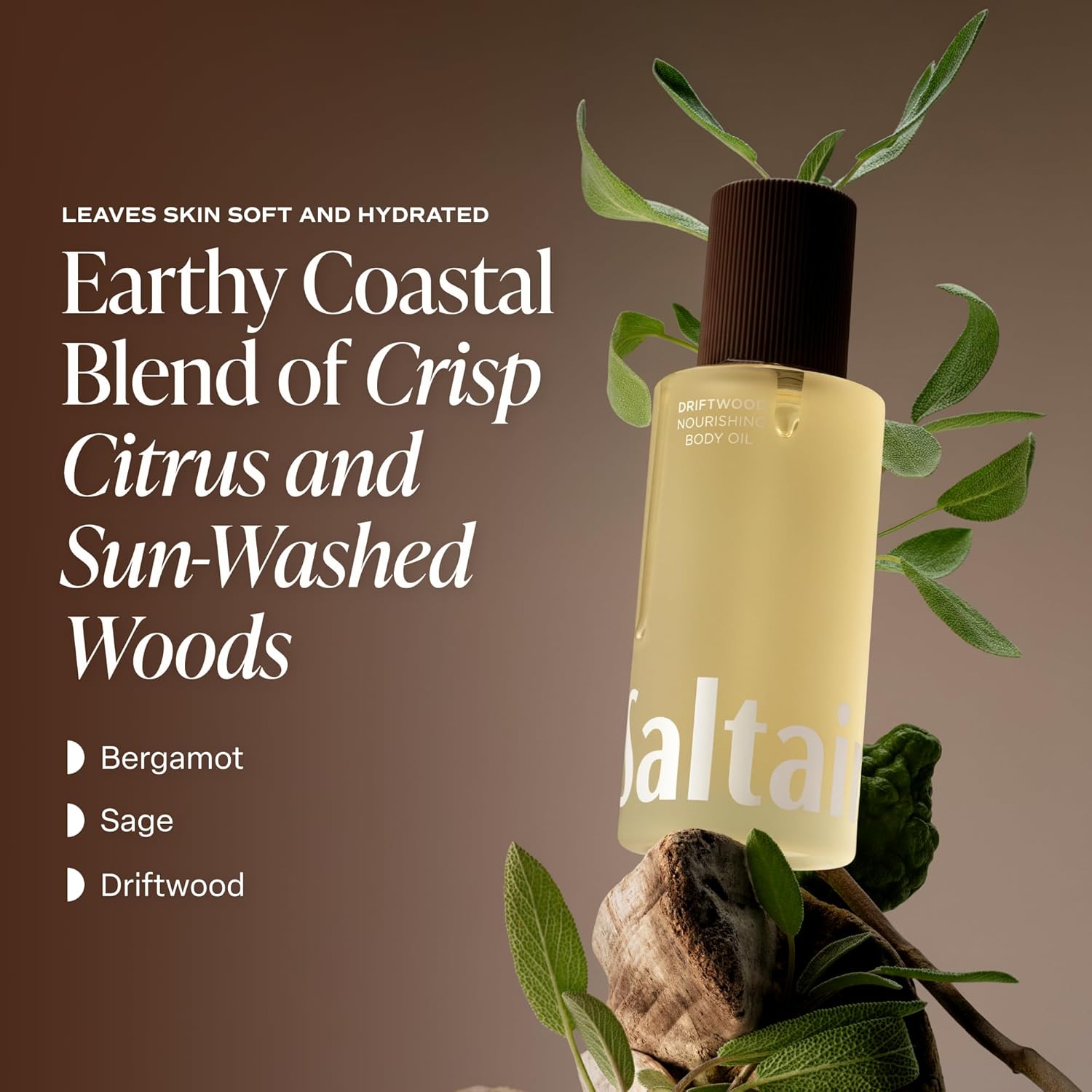 Saltair Body Oil – Silky After Shower and Bath Dry Oil for Women and Men – Non-Greasy, Well-Absorbing Moisturizer for Hydrating Dry Skin – Driftwood Scent, 4oz