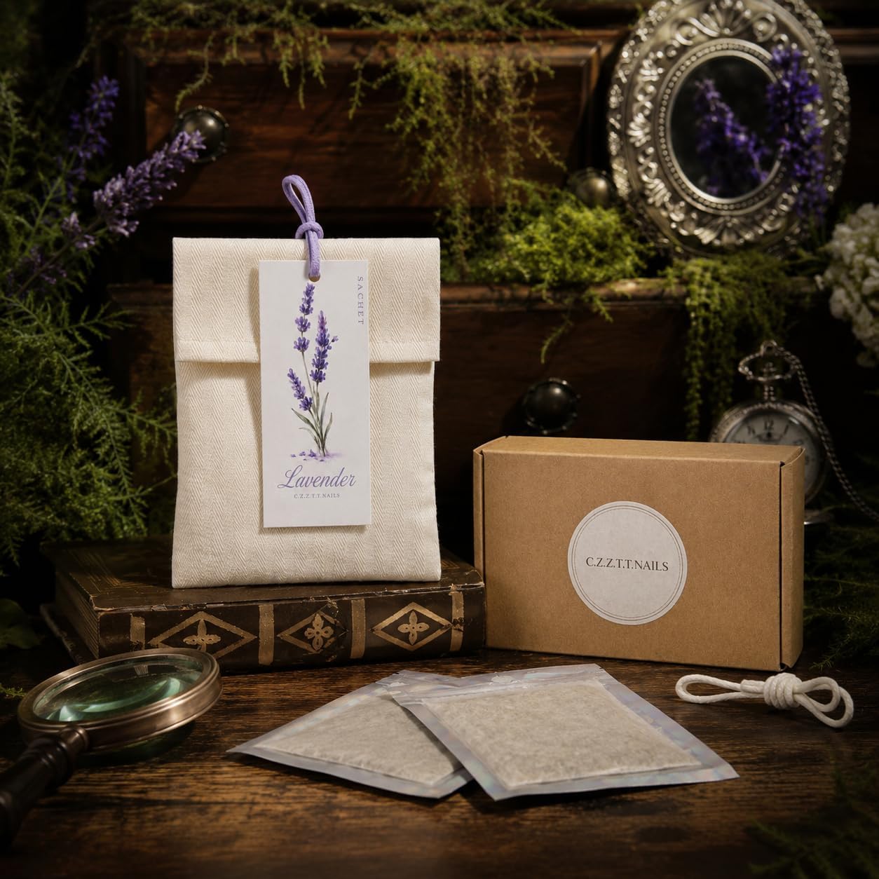 Lavender Scented Sachets Drawer Freshening, Closet Deodorizing, Gift Giving, Natural Lavender Oil Core, Lavender Scent, Gift Box Set for Closet,Travel, Home and Car