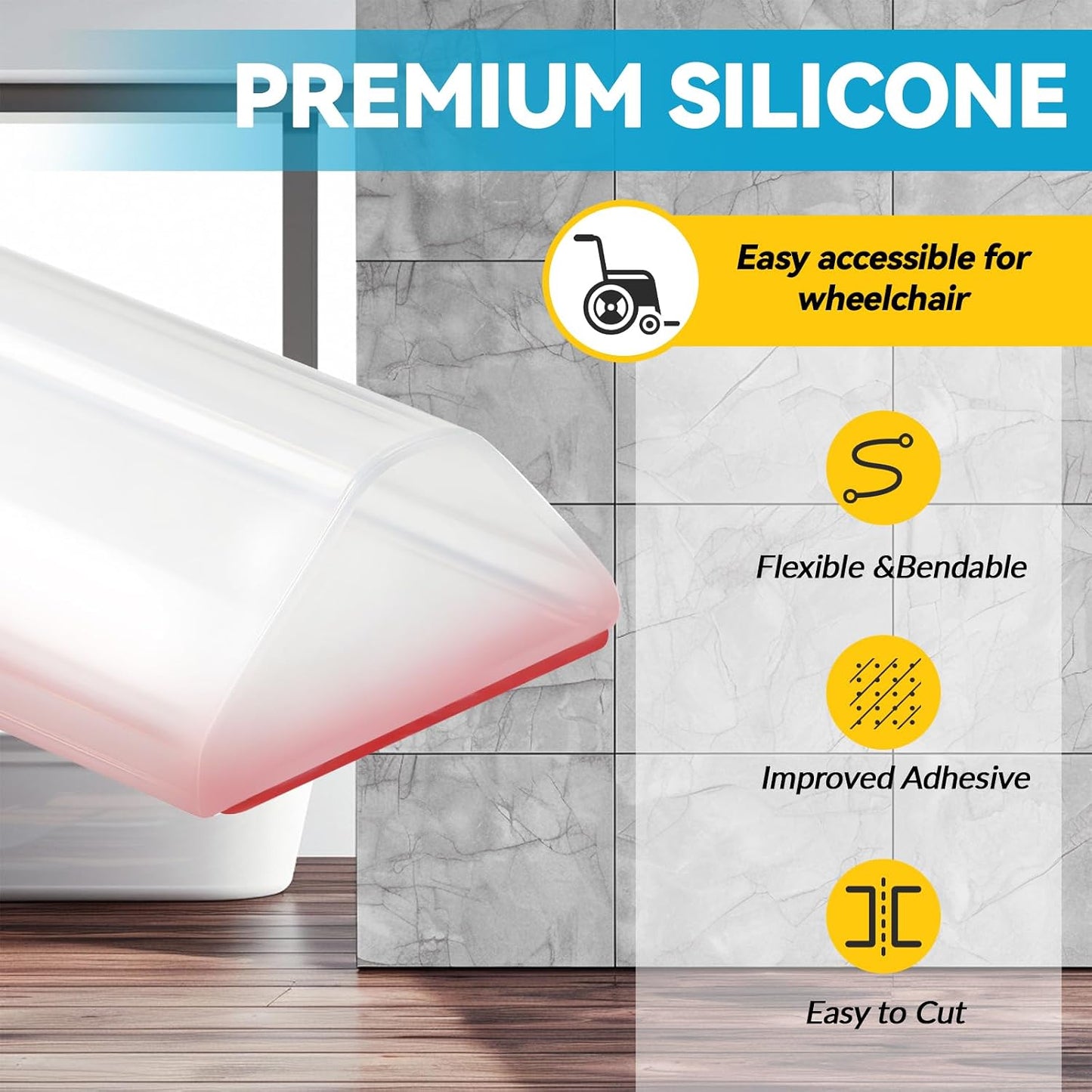 67" Collapsible Shower Threshold Water Dam Shower Barrier Keeps Water Inside Threshold Dry and Wet Separation Retention System Suitable for Bathroom Kitchen Sink Bathtub
