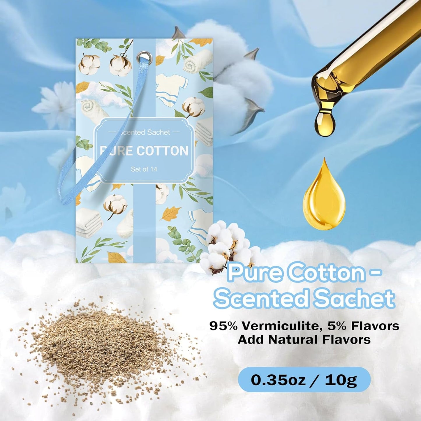 SCENTORINI Scented Sachets for Drawers and Closets, Pure Cotton Scent 14 Pack, Home Fragrance Sachets Bags Wardrobe Freshener for Dresser, Closets, Clothes Storage, Small Space, Suitcases