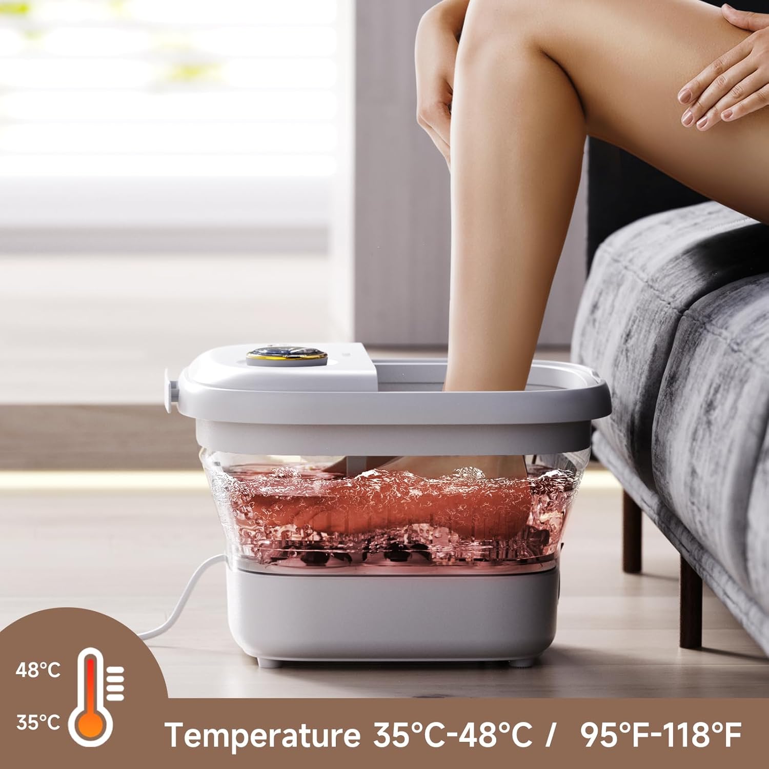 KASJ Collapsible Foot Spa with Electric Rotary and Hydro-Jet Massage, Foot Bath with Heat, 24 Shiatsu Nodes (16 Rotating and 8 Pressing), Bubble, Temp Control, Pedicure Foot Spa Tub for Stress Relief