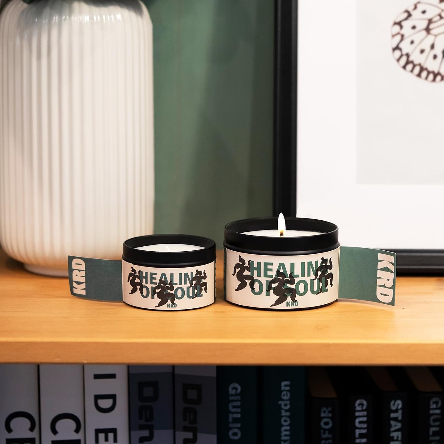 KRD Coconut Lychee Scented Candle, 6.4oz Coconut Soy Wax with Lid, 42H Long Burn, Summer Fruit Aromatherapy for Home