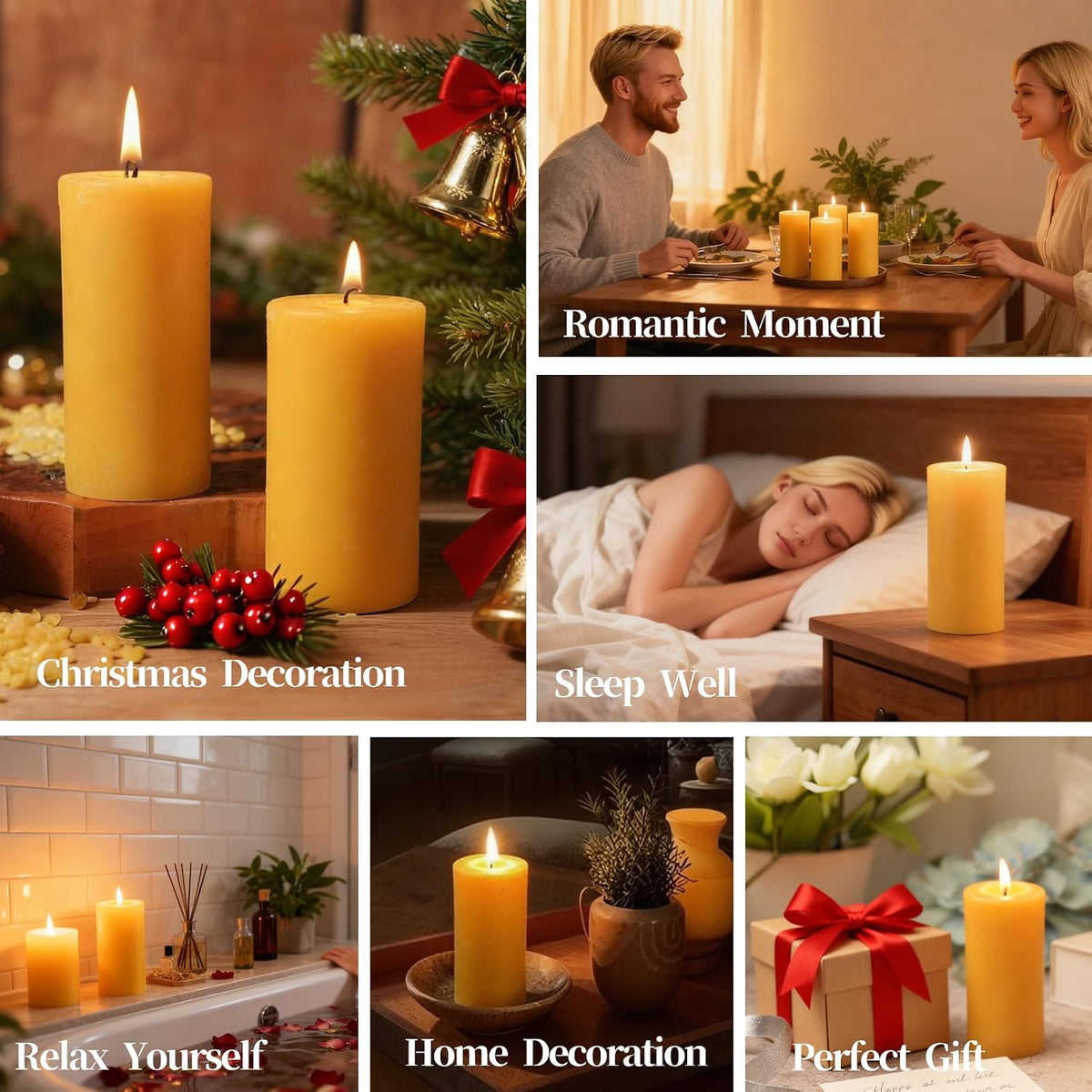 2 Pack Beeswax Pillar Candles,Non-Toxic 2x4 Inch Candle,35 Hour,Yellow