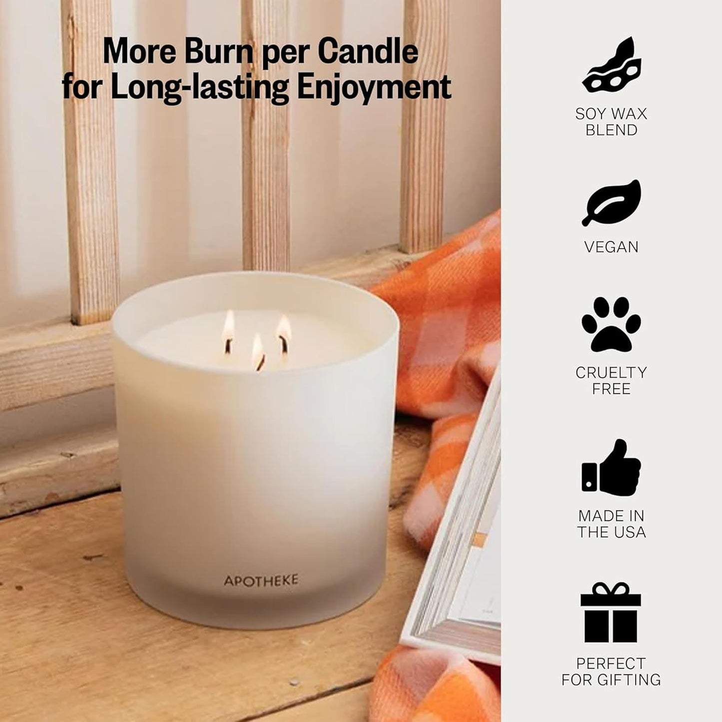 Apotheke 3-Wick Scented Candles for Home, Santal Rock Rose - 26 oz Soy Wax Jar Candle Gift for Women - Long-Lasting Fragrance with Perfume-Grade Essential Oils - Sandalwood, Rose, Musk & Leather