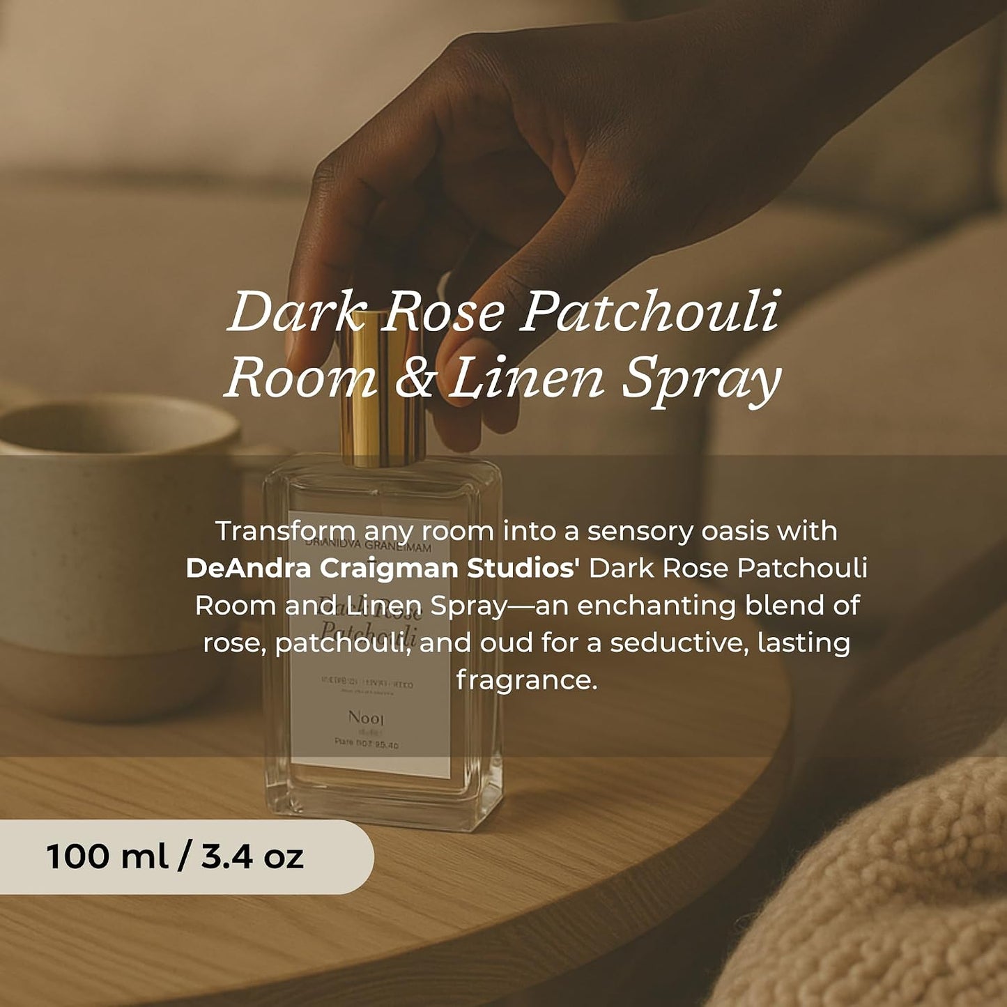 Dark Rose Patchouli Room And Linen Spray, Luxury Home Fragrance, Fabric Refresher, Air Freshener, Pillow & Bedroom Spray with Rose, Patchouli & Oud for Sultry Aroma & Ambiance