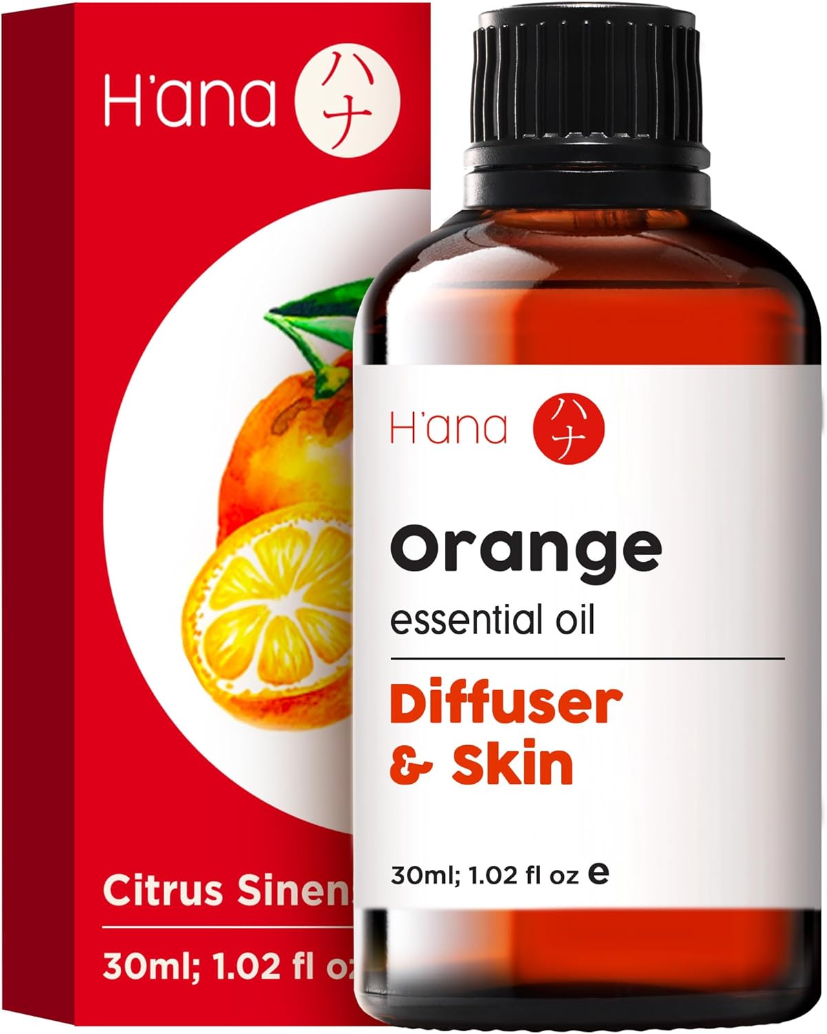 H'ana Orange Oil - 1.02 Fl Oz Orange Essential Oil for Hair, Skin, Diffuser, Aromatherapy & DIY