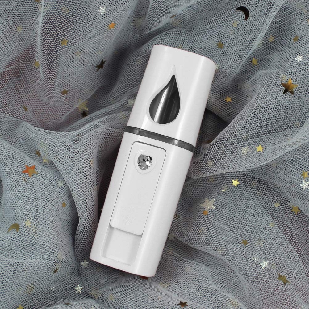 Portable Nano Facial Mister Mini Facial Steamer Atomization Eyelash Extensions with Mirror & 20ml Visual Water Tank (White)