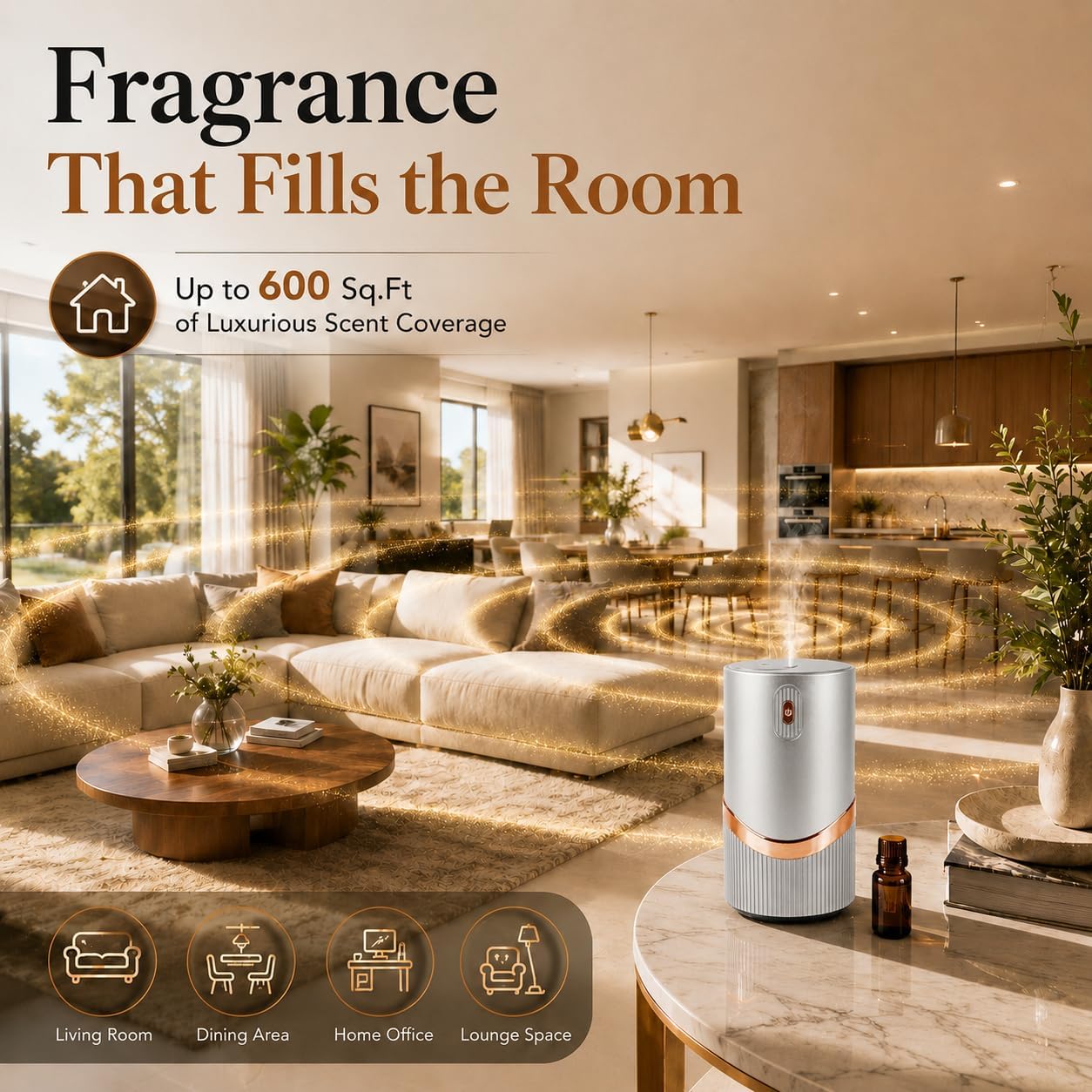 Waterless Diffuser for Home, Car Air Freshener, Home Scent Diffuser, Pura Diffuser with Timer & 4 Mist Levels,Space Grey