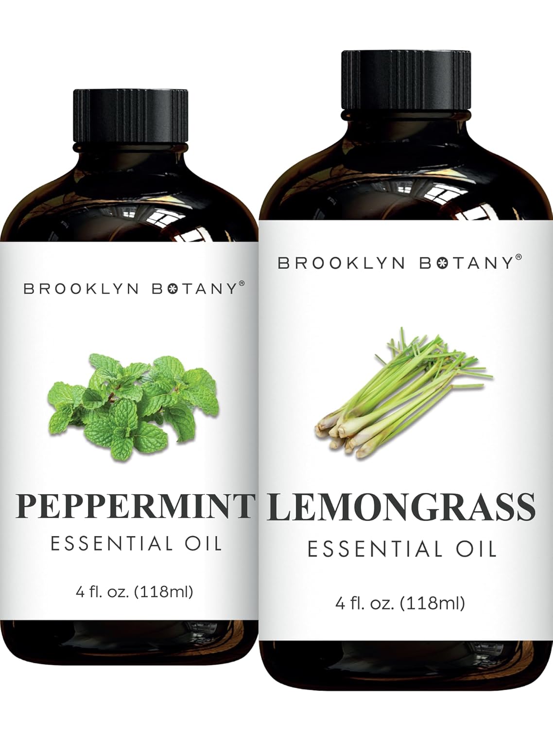 Brooklyn Botany Peppermint & Lemongrass Essential Oils – 4 Fl Oz (Pack of 2) – 100% Pure & Natural – Premium Grade Aromatherapy Oils – Refresh & Relax Blend