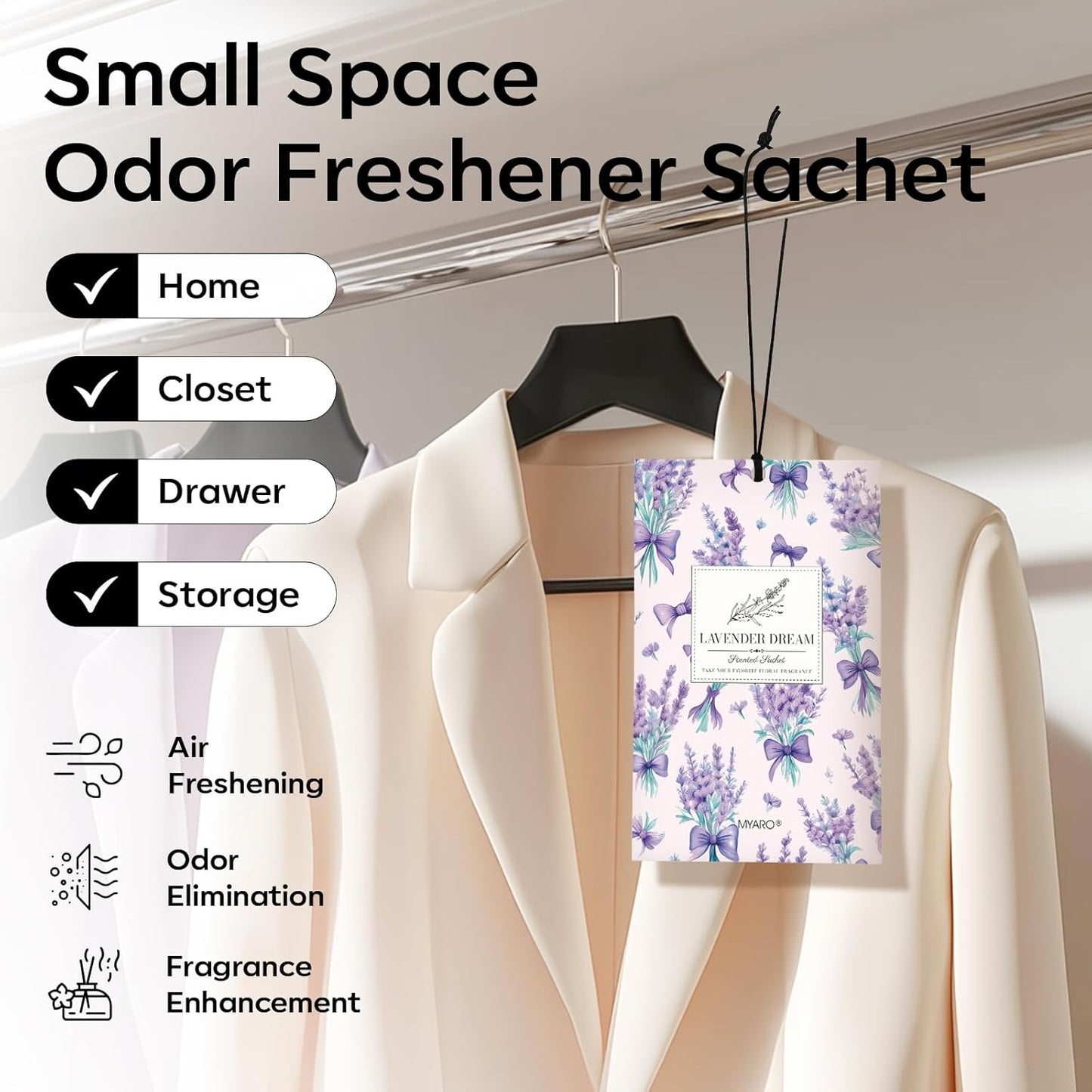 MYARO 20 Packs Lavender Linen Scent Sachet Long Lasting Closet Drawer Deodorizer Home Air Freshener Room Odor Eliminator