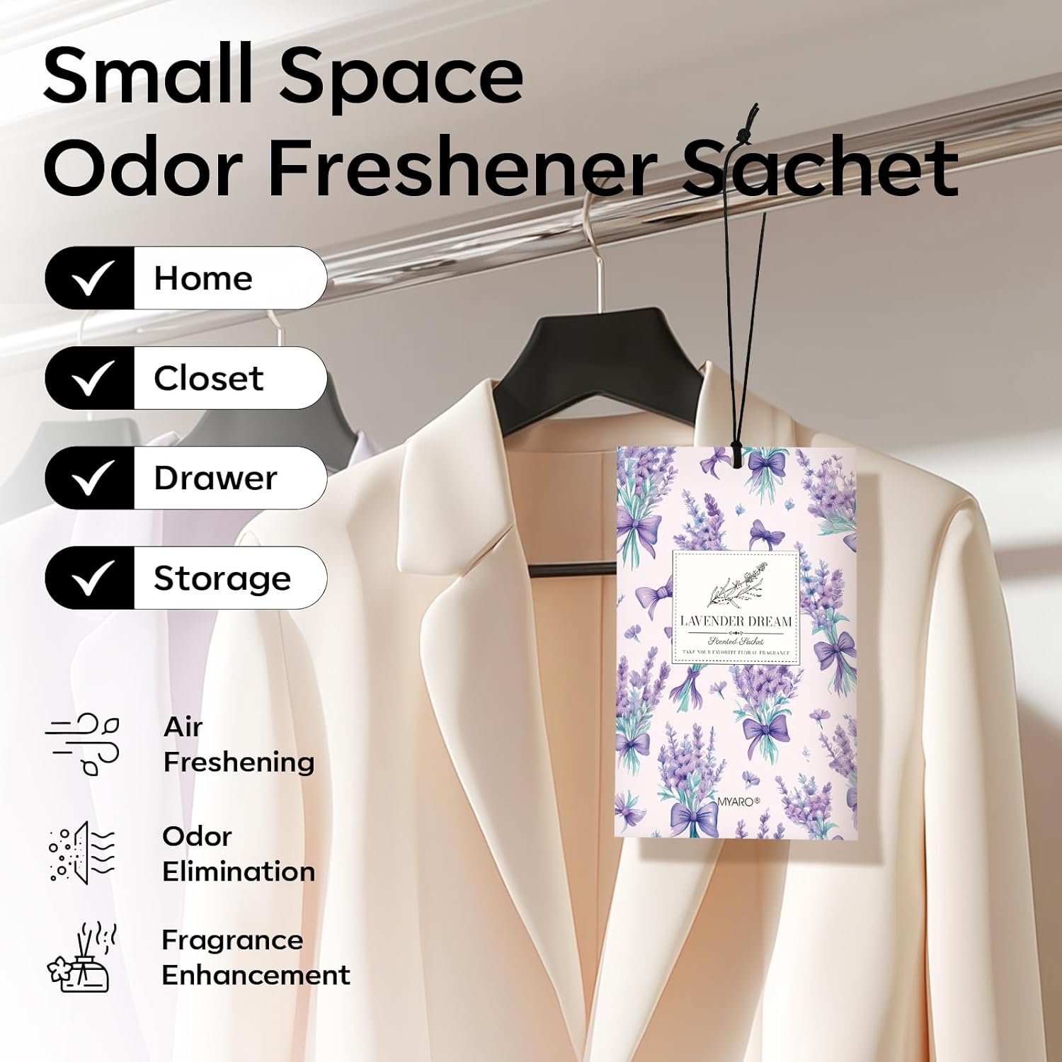 MYARO 20 Packs Lavender Linen Scent Sachet Long Lasting Closet Drawer Deodorizer Home Air Freshener Room Odor Eliminator