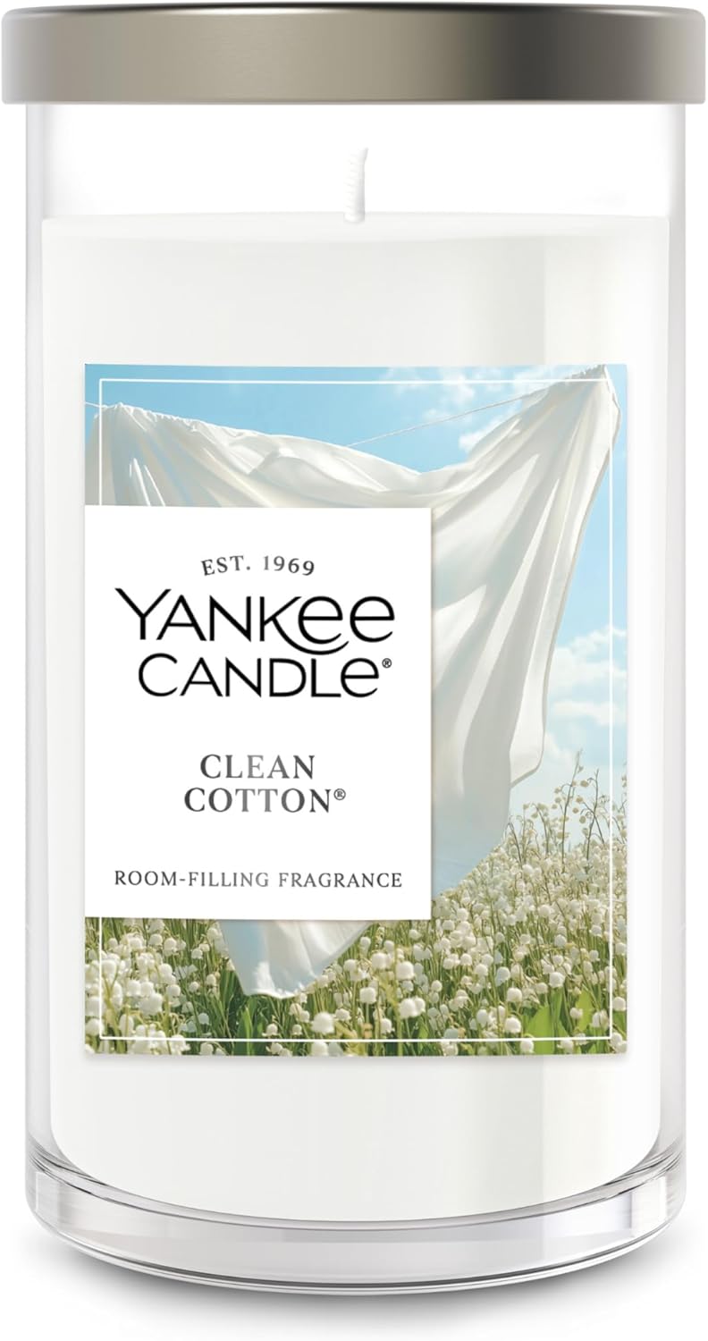 Yankee Candle Medium Pillar Scented Candle with up to 115 Hour Burn Time, Premium Plant Wax Blend for Consistent Burn, 14.25 oz Pillar Candle with Room Filling Fragrance, Clean Cotton