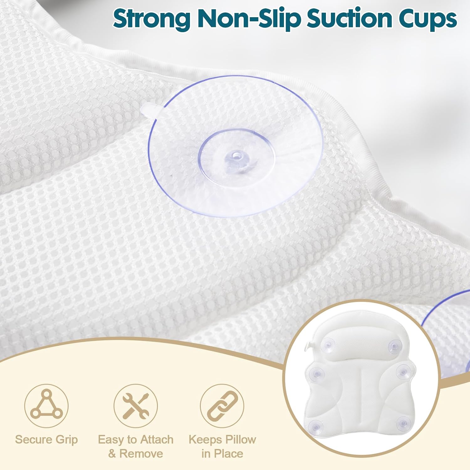 Bath Pillow Bathtub Pillow, Luxury Bath Pillows for Tub with Head, Neck & Back Support, 4D Air Mesh Bath tub Pillow with Extended Wings, Non-Slip Suction Cups Relaxing Spa Gift for Woman