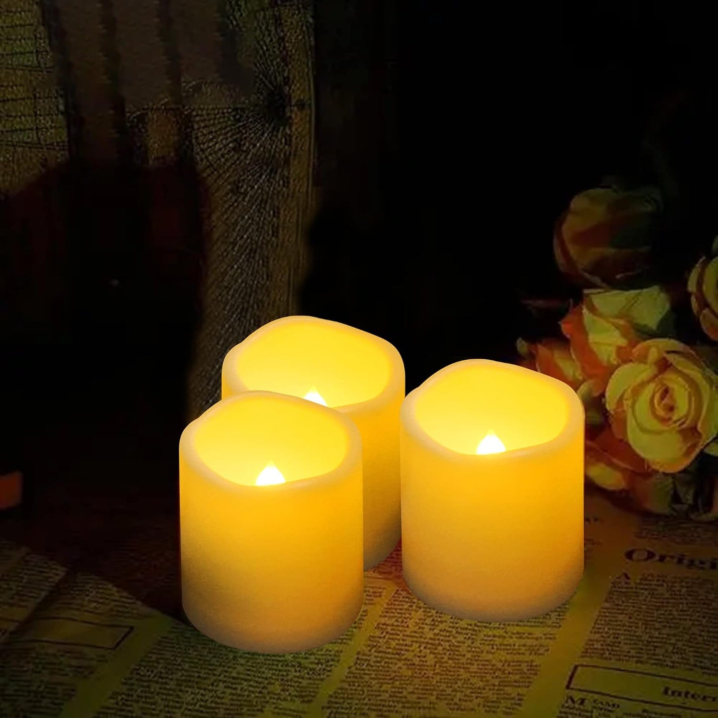 3”X3” 4 Pack Outdoor Flameless Candles Battery Operated LED Waterproof Pillar Candles with Remote Timer Electric Flickering LED Lights for Christmas, Halloween, Wedding, Home, Garden Decorations