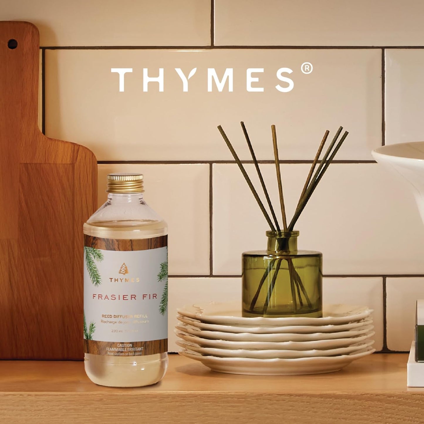 Thymes Reed Diffuser Oil Refill – Fragrance Oil for Diffuser Refill – Flameless Home Fragrance Products – Home Luxury Scents with Notes of Crisp Fir, Cedarwood & Sandalwood (Frasier Fir, 7.75 fl oz)