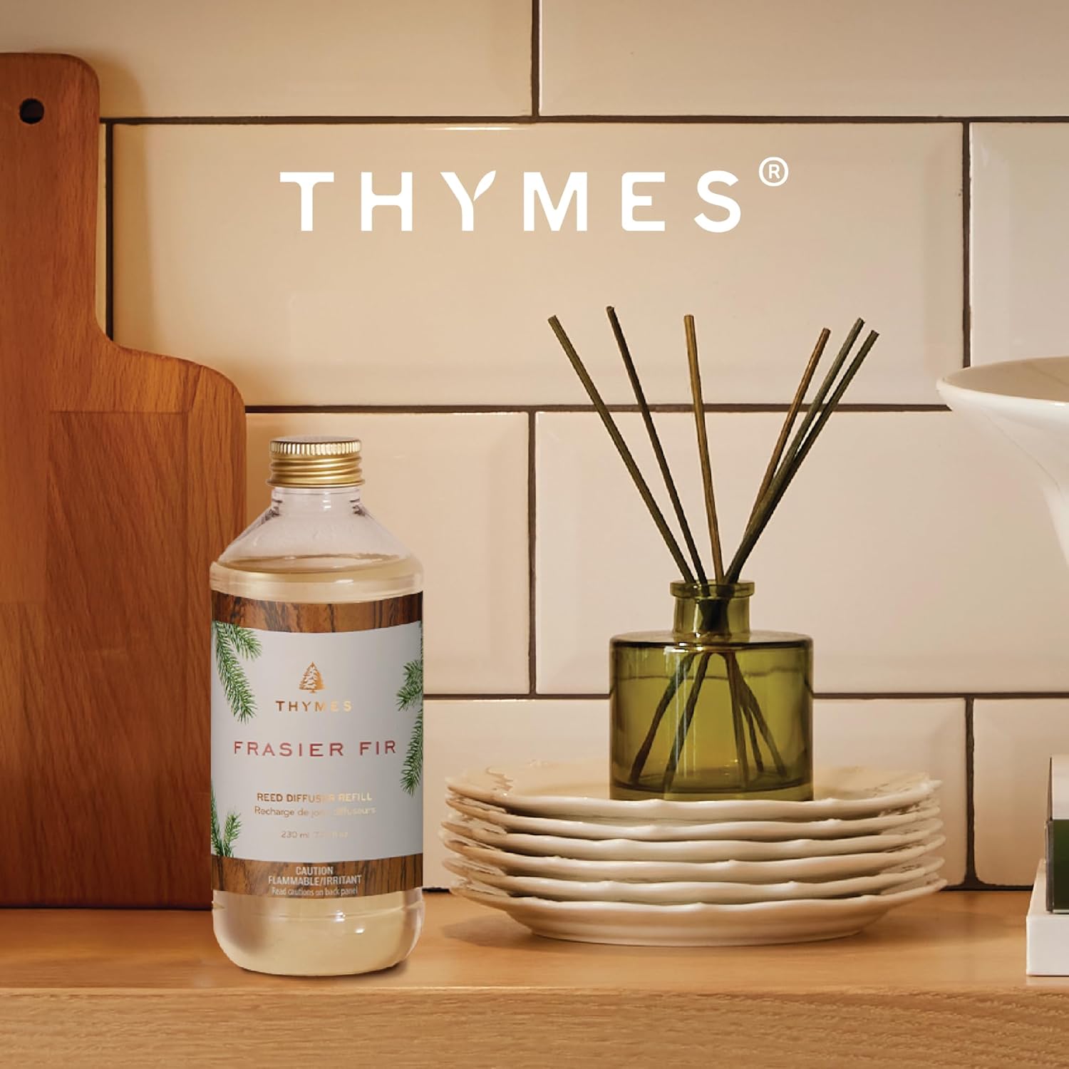 Thymes Reed Diffuser Oil Refill – Fragrance Oil for Diffuser Refill – Flameless Home Fragrance Products – Home Luxury Scents with Notes of Crisp Fir, Cedarwood & Sandalwood (Frasier Fir, 7.75 fl oz)