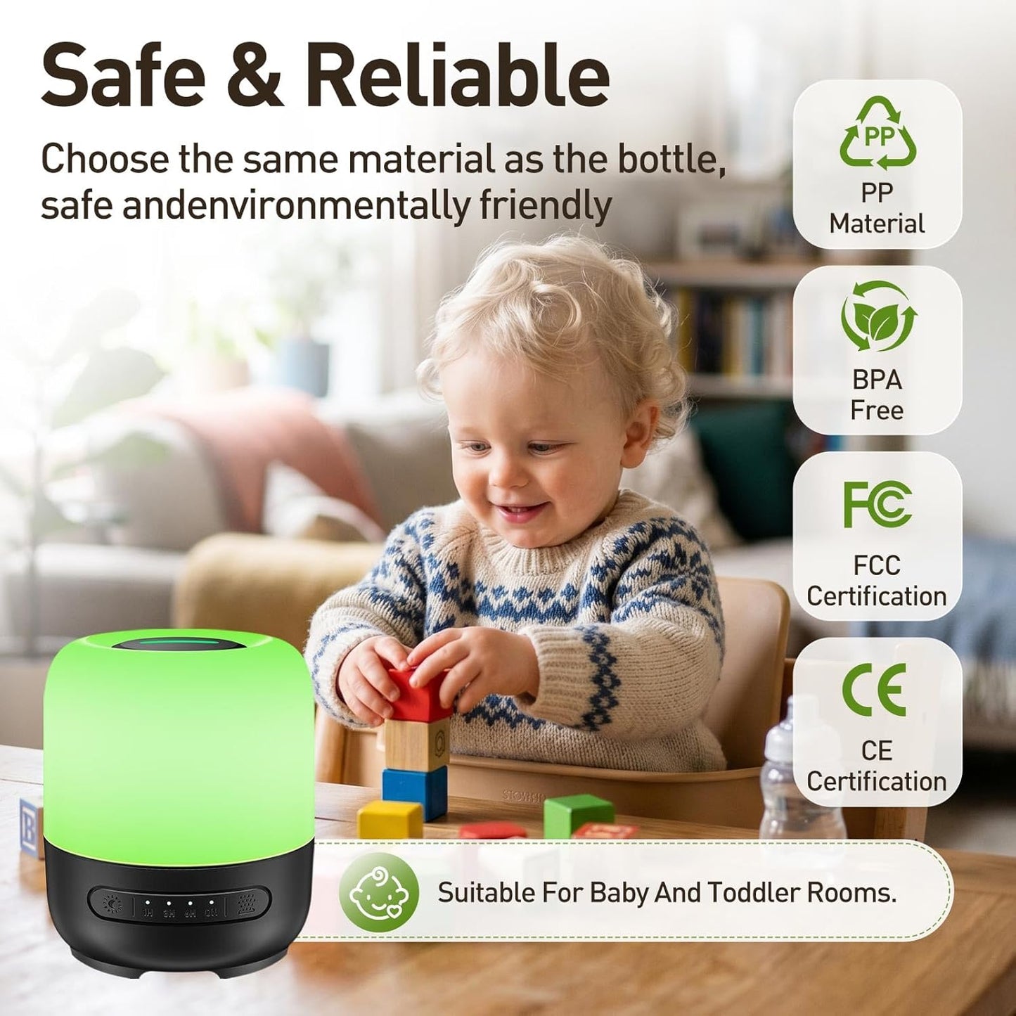 Essential Oil Diffuser, 300ml Ultrasonic Aromatherapy Oil Diffuser & Humidifier with 7 Color Night Lights, Quiet 20dB Operation for 12 Hours, for Home, Bedroom, Office (2)