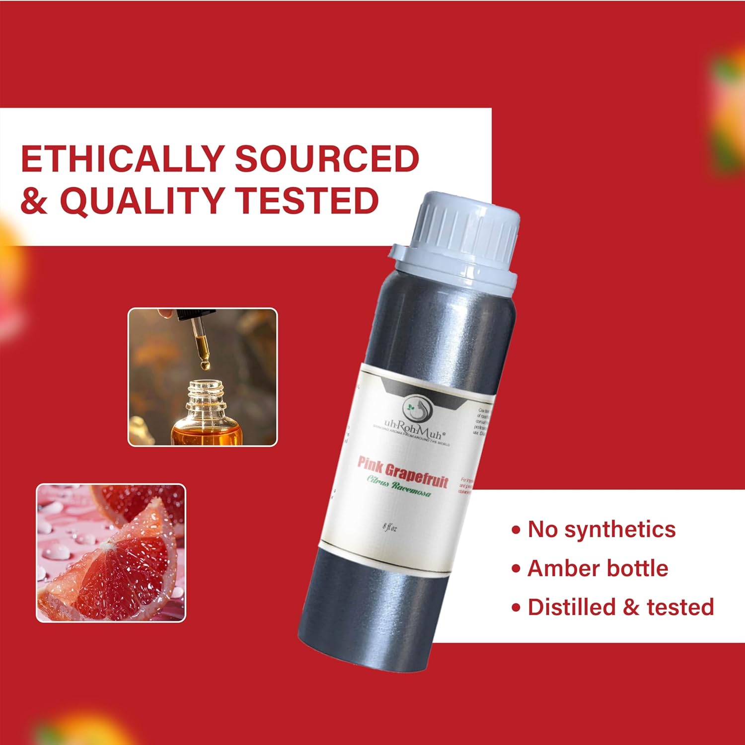 Pink Grapefruit Essential Oil Cold Pressed Citrus Paradisi Peel Oil Fresh Citrus Aroma Top Note Essential Oil for Aromatherapy Diffuser Skincare Haircare and Natural DIY Cosmetic Blends - 8 Fl oz