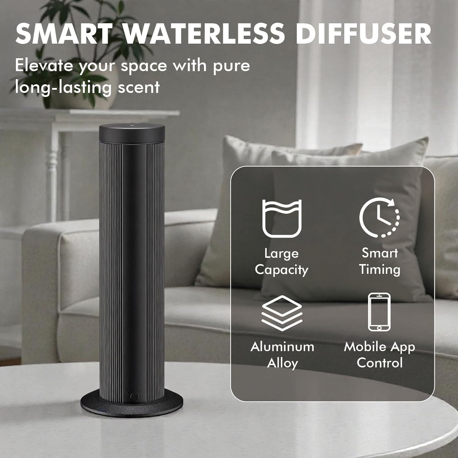 Waterless Essential Oil Diffuser with App Control, Cold-Air Nebulizing Aroma Machine, Covers Up to 1000 Sq Ft, Ultra-Quiet, USB-C Powered