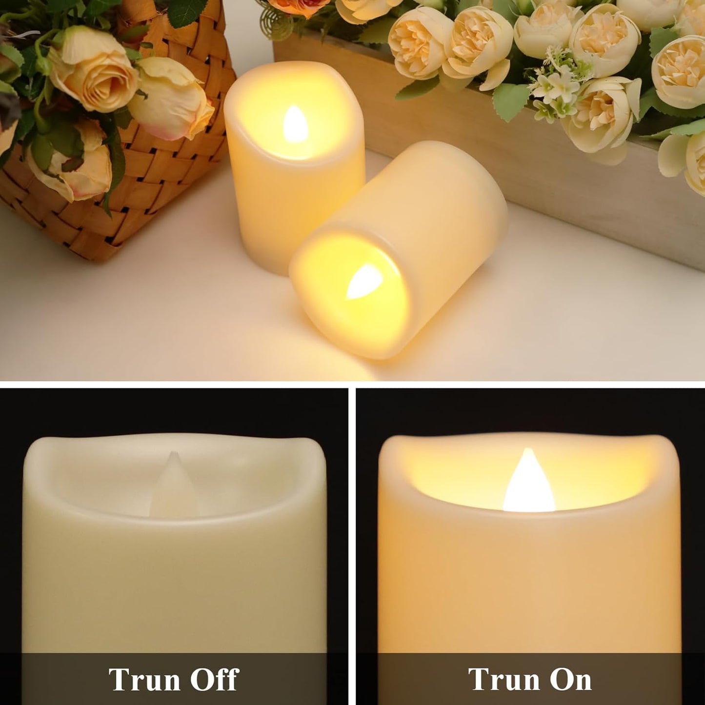2 Pack 3" x 4" Outdoor Candles with Remote, Flickering Battery Operated LED Pillar Candles, Waterproof Flameless Candles for Home, Wedding Decor, Ivory, Plastic, Won't Melt