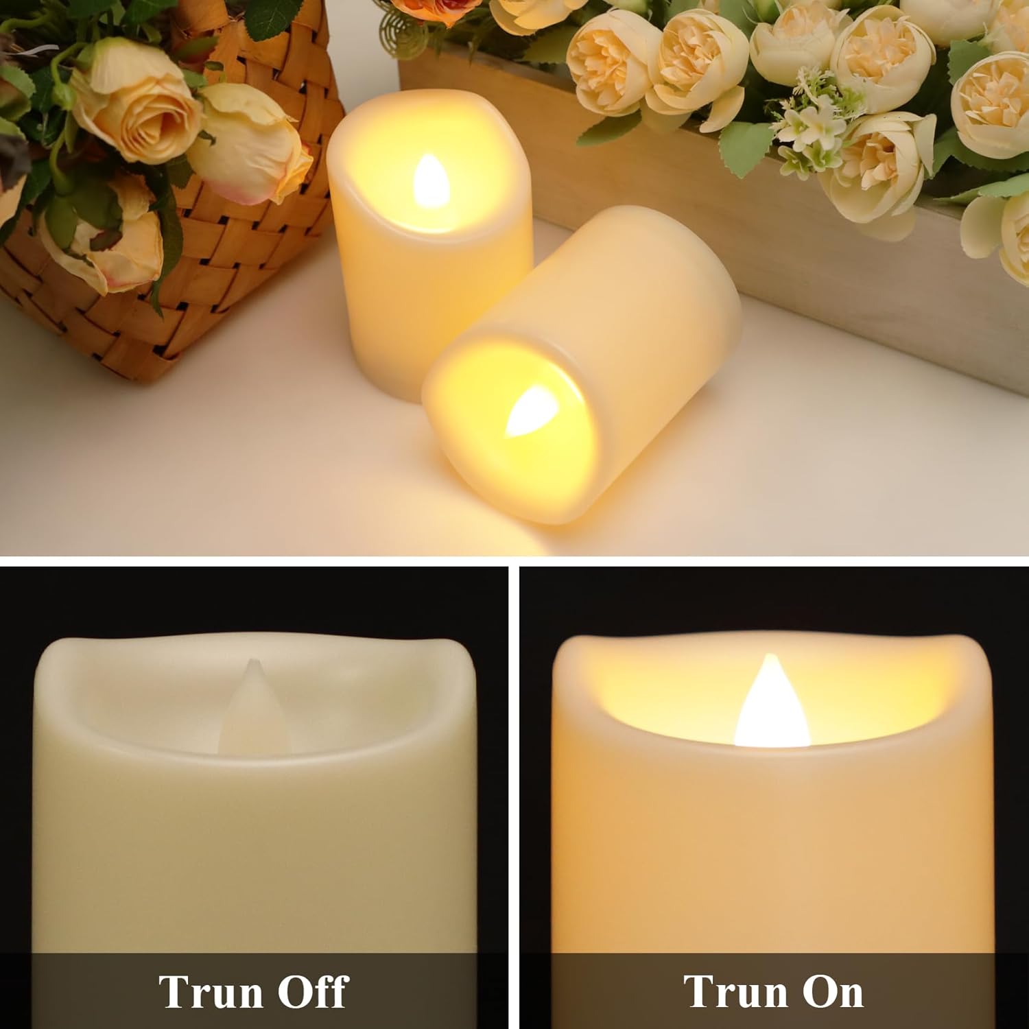 2 Pack 3" x 4" Outdoor Candles with Remote, Flickering Battery Operated LED Pillar Candles, Waterproof Flameless Candles for Home, Wedding Decor, Ivory, Plastic, Won't Melt
