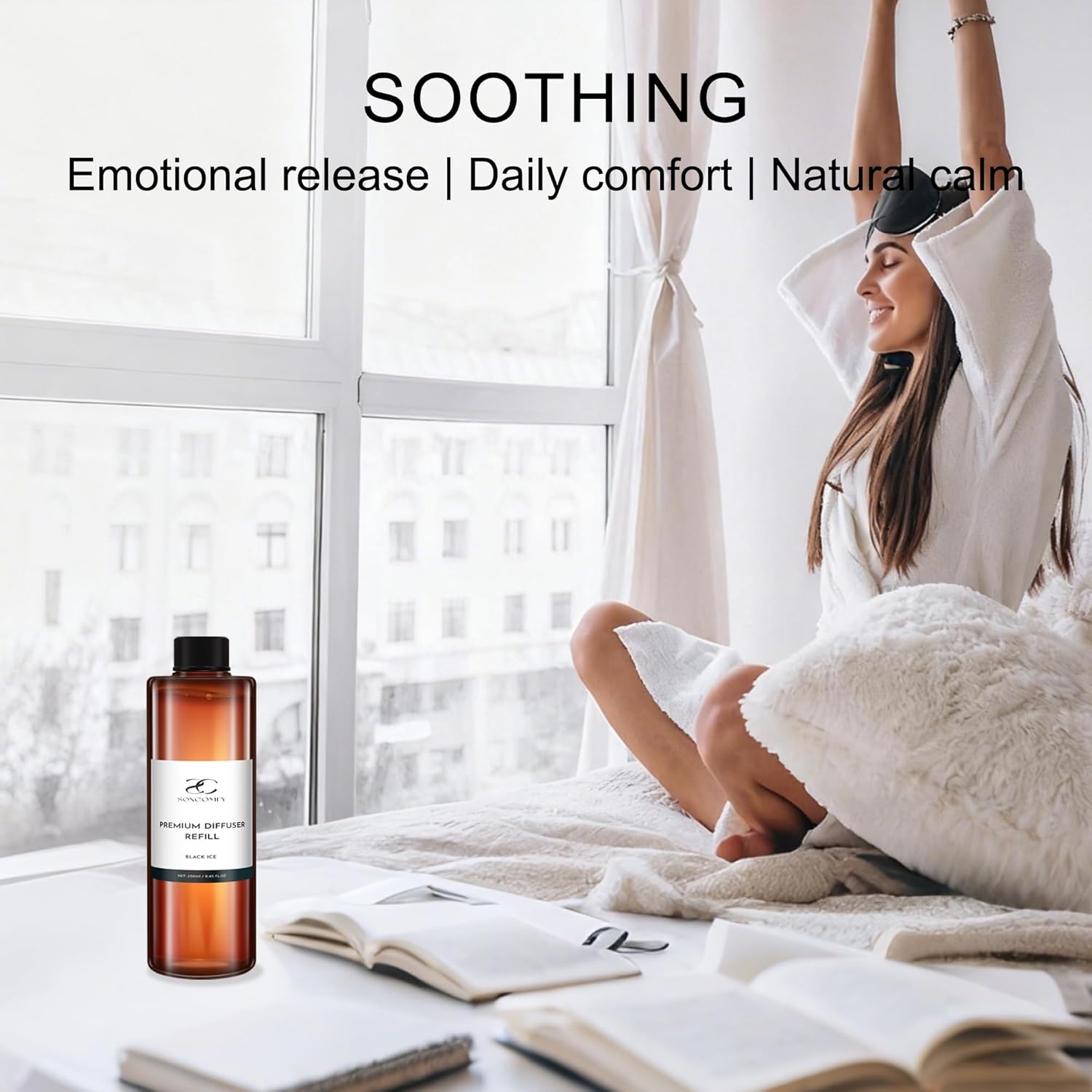 Diffuser Oil Refill, 250ml / 8.45 fl oz, Black ICE - Reed & Aromatherapy Diffuser Oil, Long-Lasting Home Fragrance, Grapefruit, Jasmine & Cedar Notes